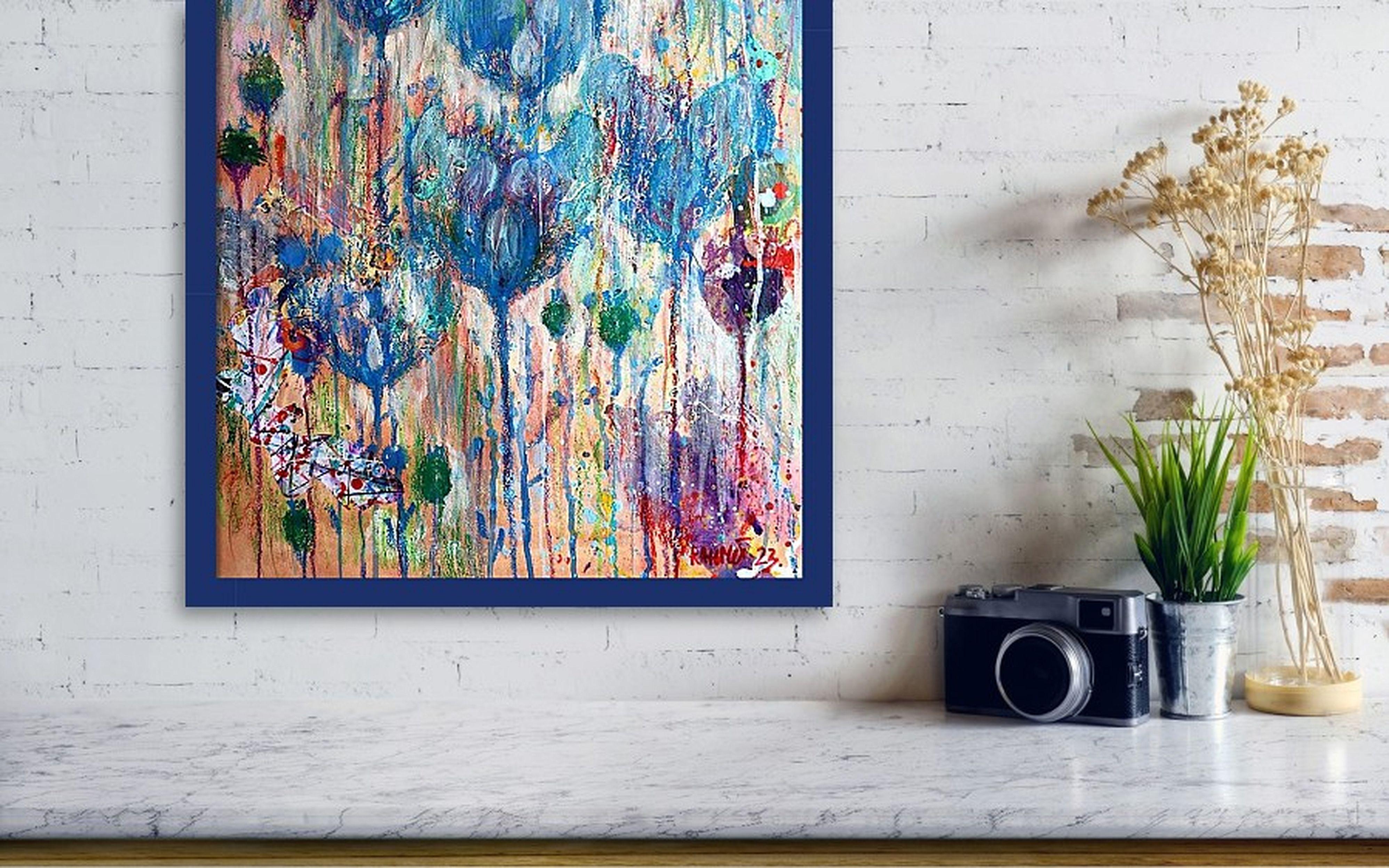 Fanasie mit Blumen 125 (Grau), Abstract Painting, von RAKHMET REDZHEPOV (RAMZI)