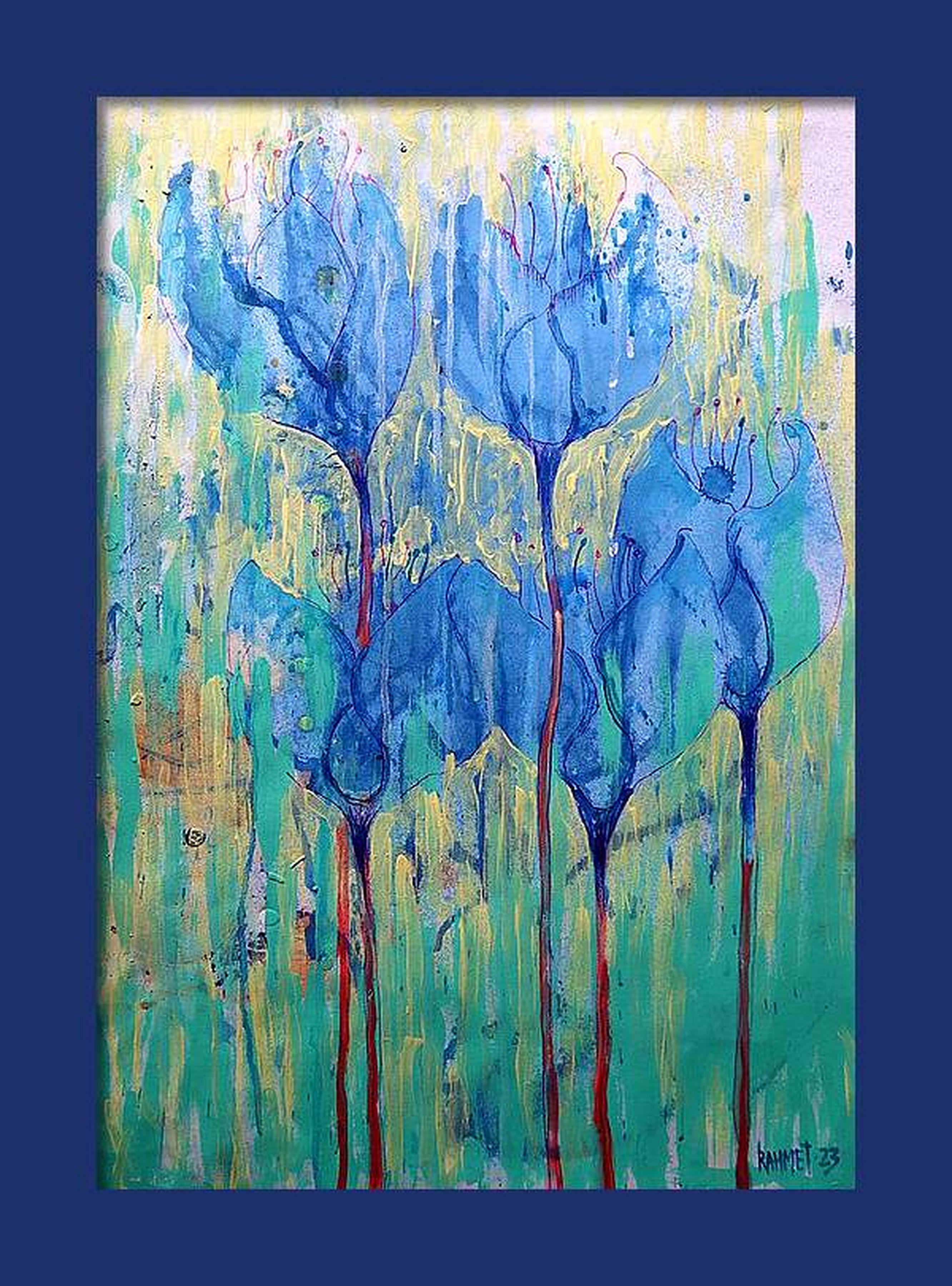 Fantaisie avec des fleurs 128 - Bleu Abstract Painting par RAKHMET REDZHEPOV (RAMZI)