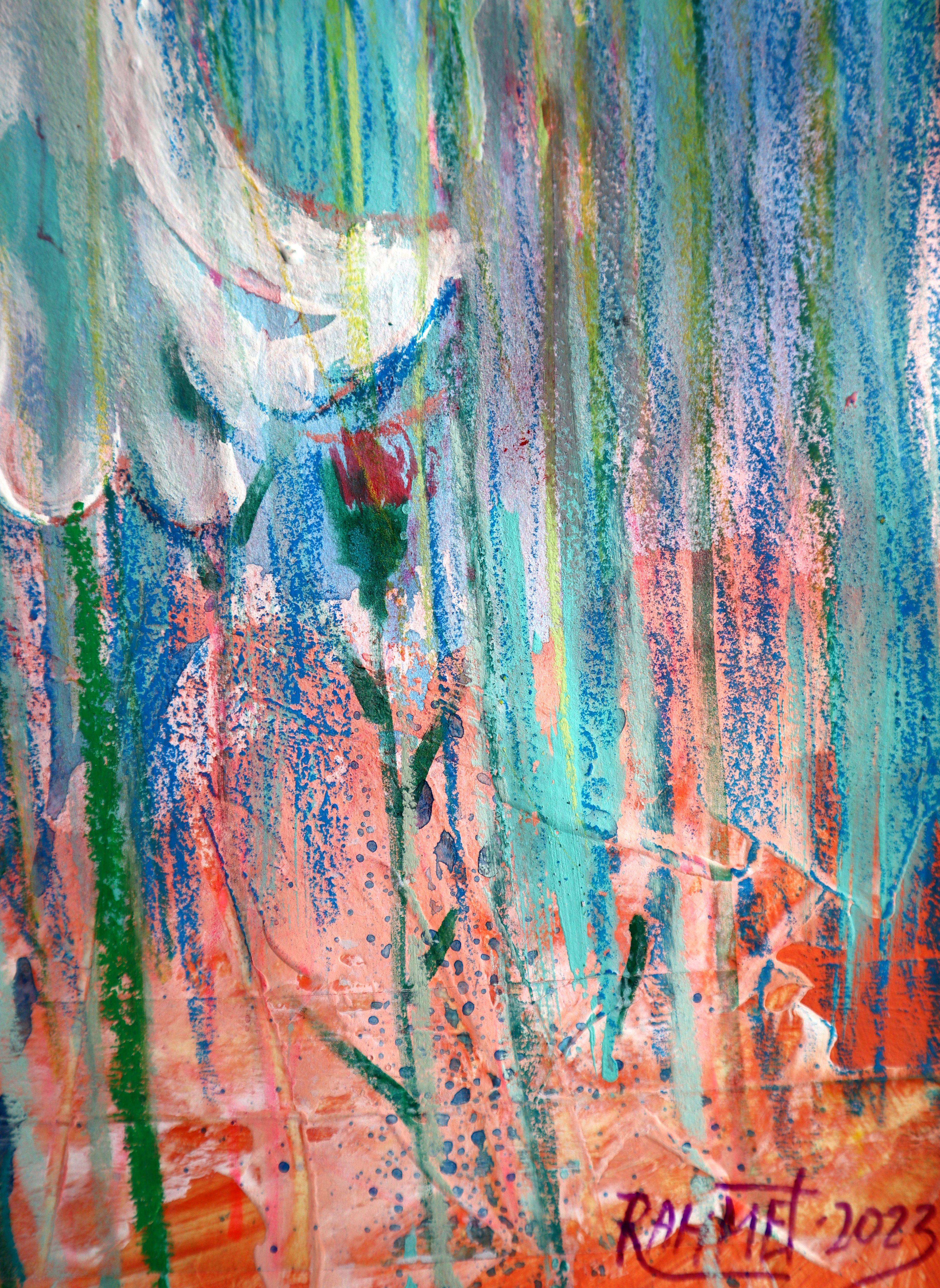 Fantaisie avec des fleurs 133 - Bleu Abstract Painting par RAKHMET REDZHEPOV (RAMZI)