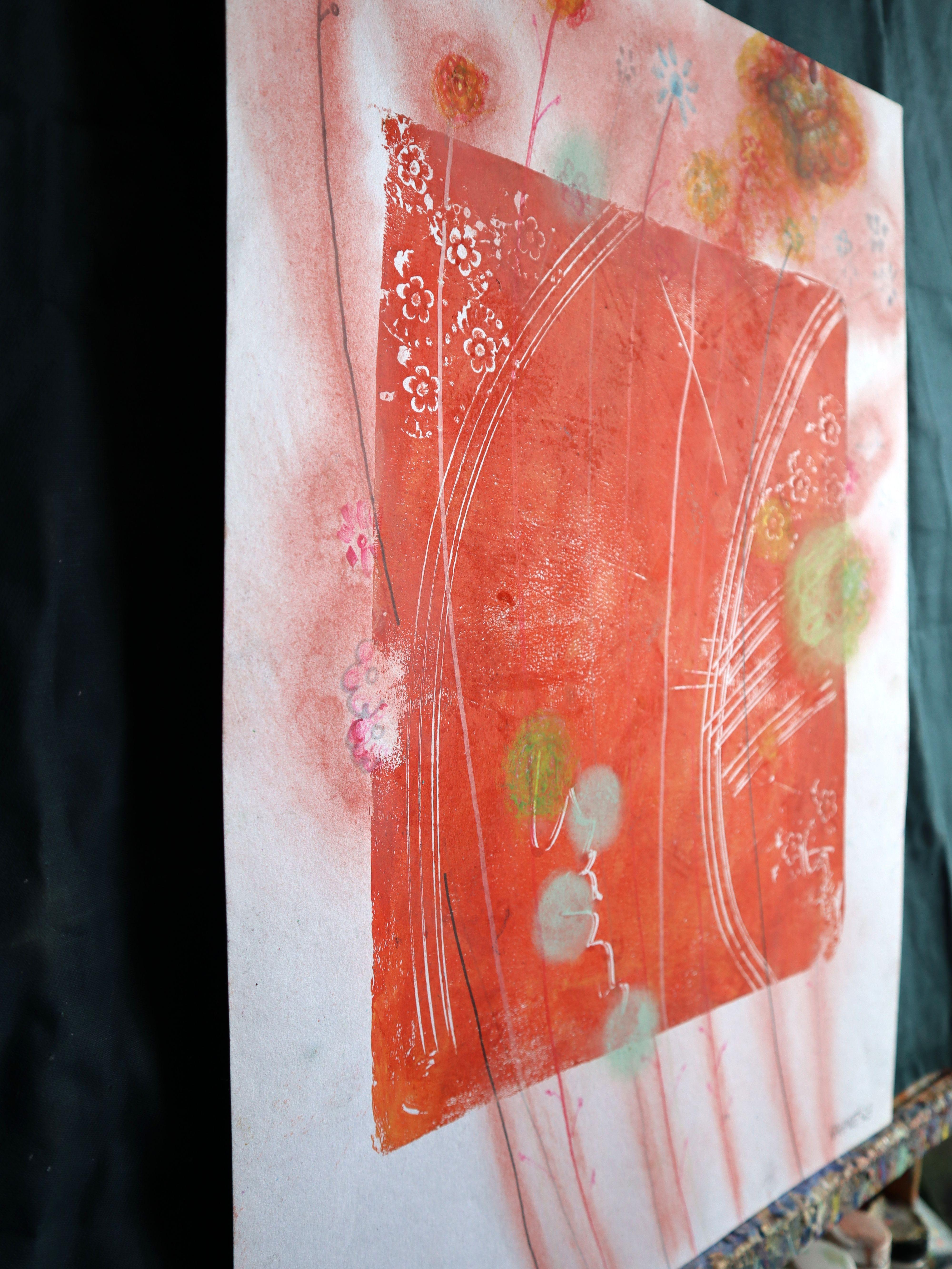 Fanasie mit Blumen 134 (Beige), Abstract Painting, von RAKHMET REDZHEPOV (RAMZI)