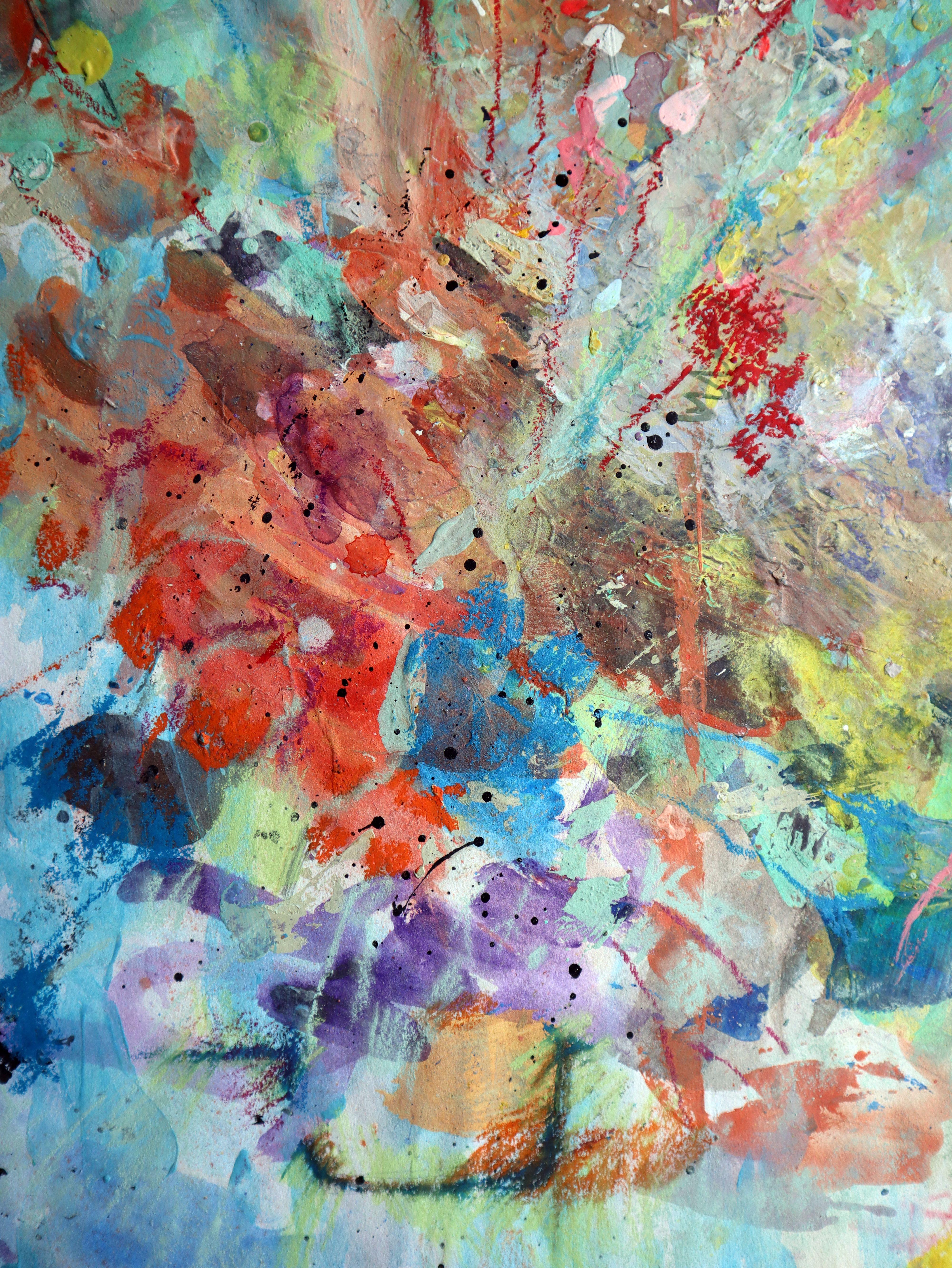 Fantaisie avec des fleurs 136 - Gris Abstract Painting par RAKHMET REDZHEPOV (RAMZI)