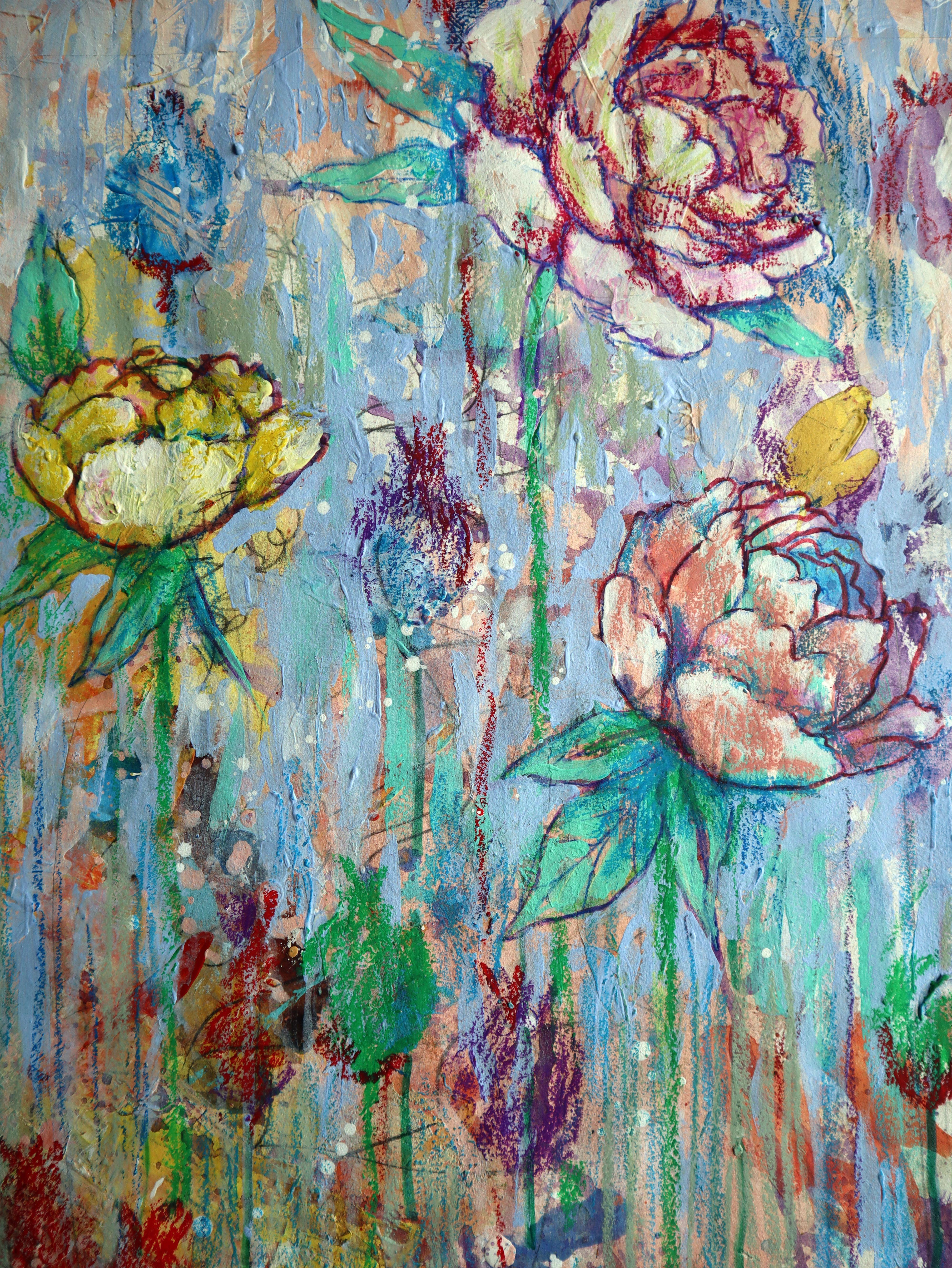 Fanasy with Flowers 143 (Grau), Interior Painting, von RAKHMET REDZHEPOV (RAMZI)