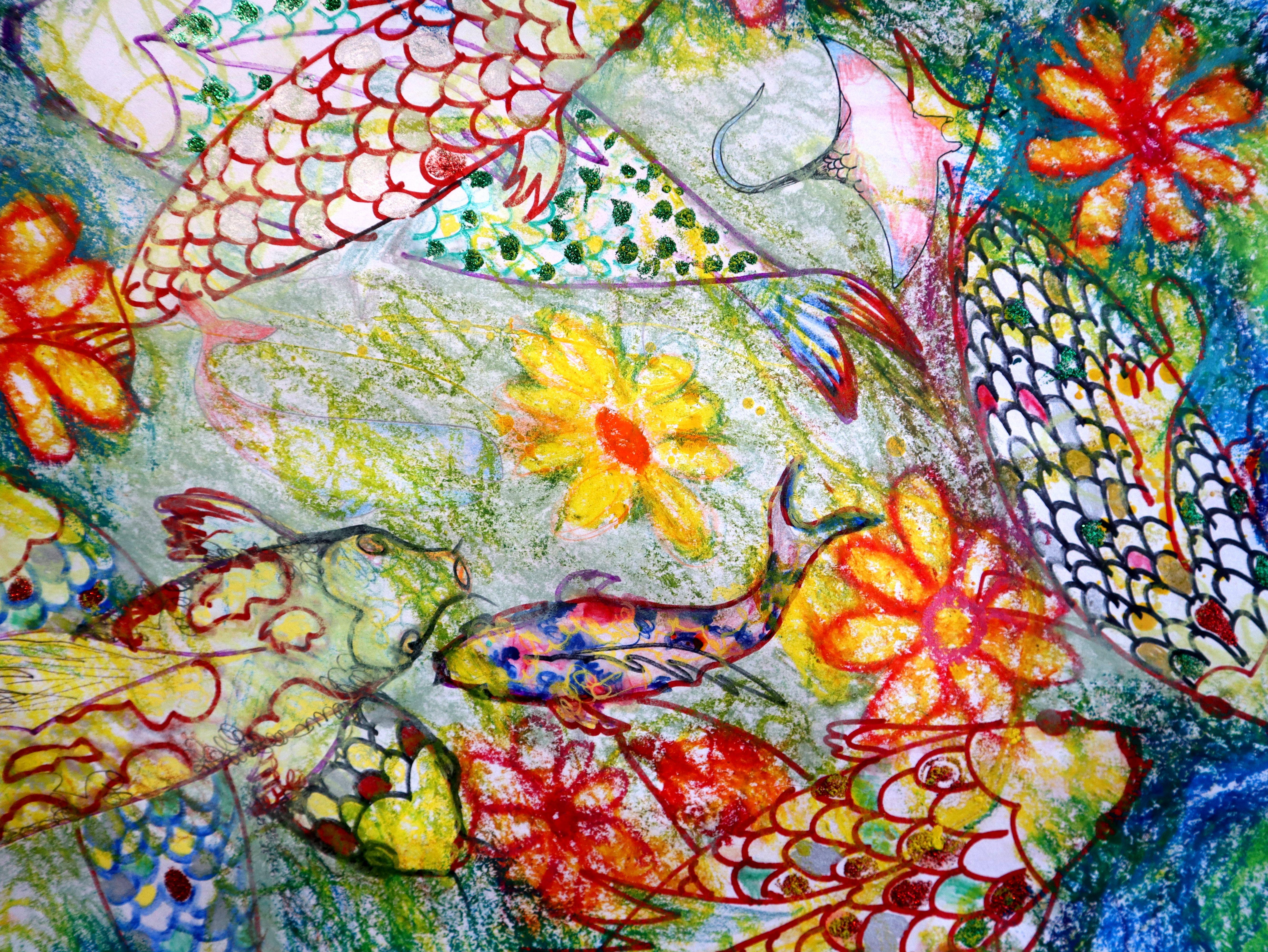 Fanasie mit Blumen 148 (Beige), Abstract Painting, von RAKHMET REDZHEPOV (RAMZI)