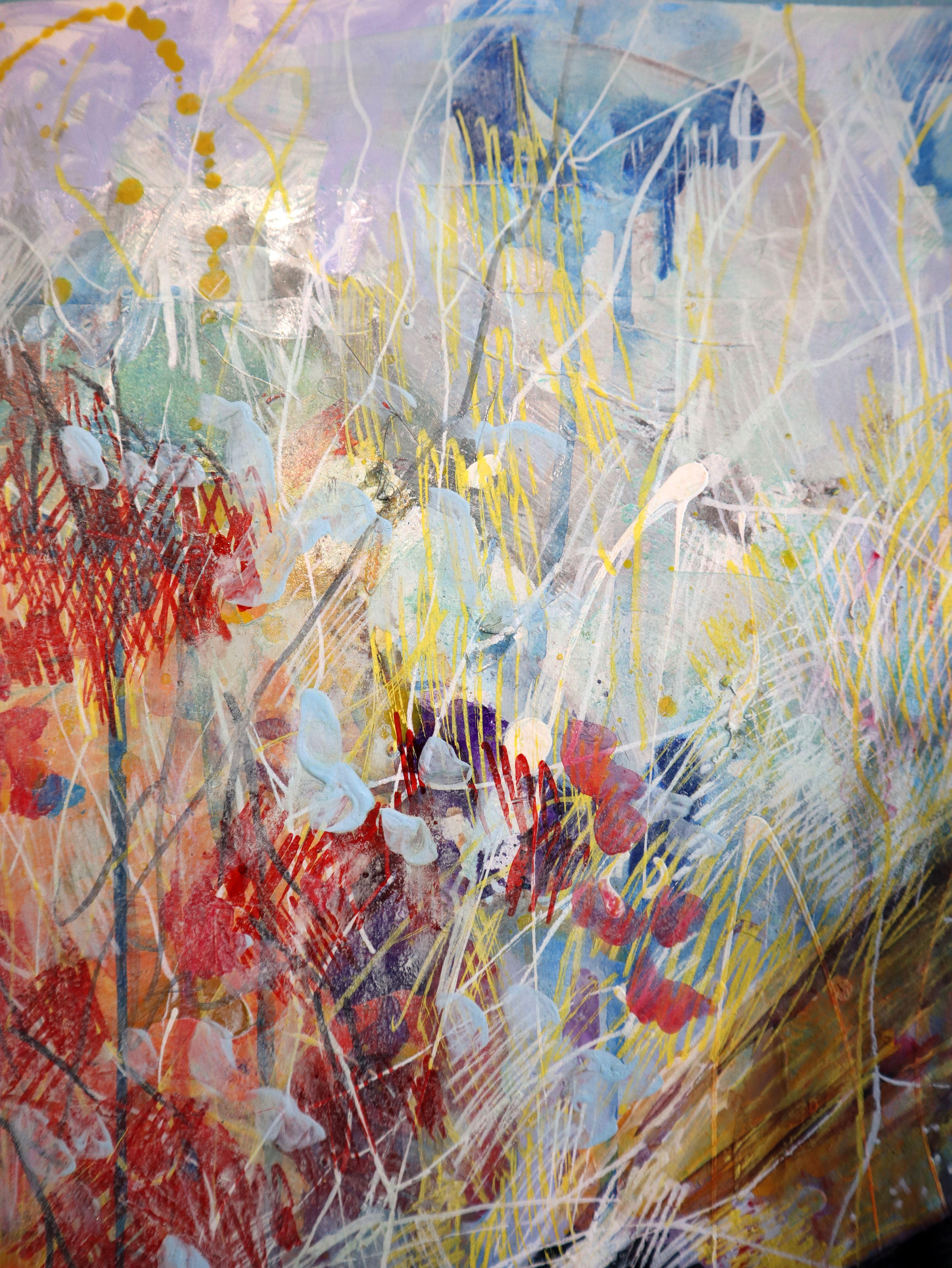 Fanasy with Flowers 149 - Gray Abstract Painting by RAKHMET REDZHEPOV (RAMZI)