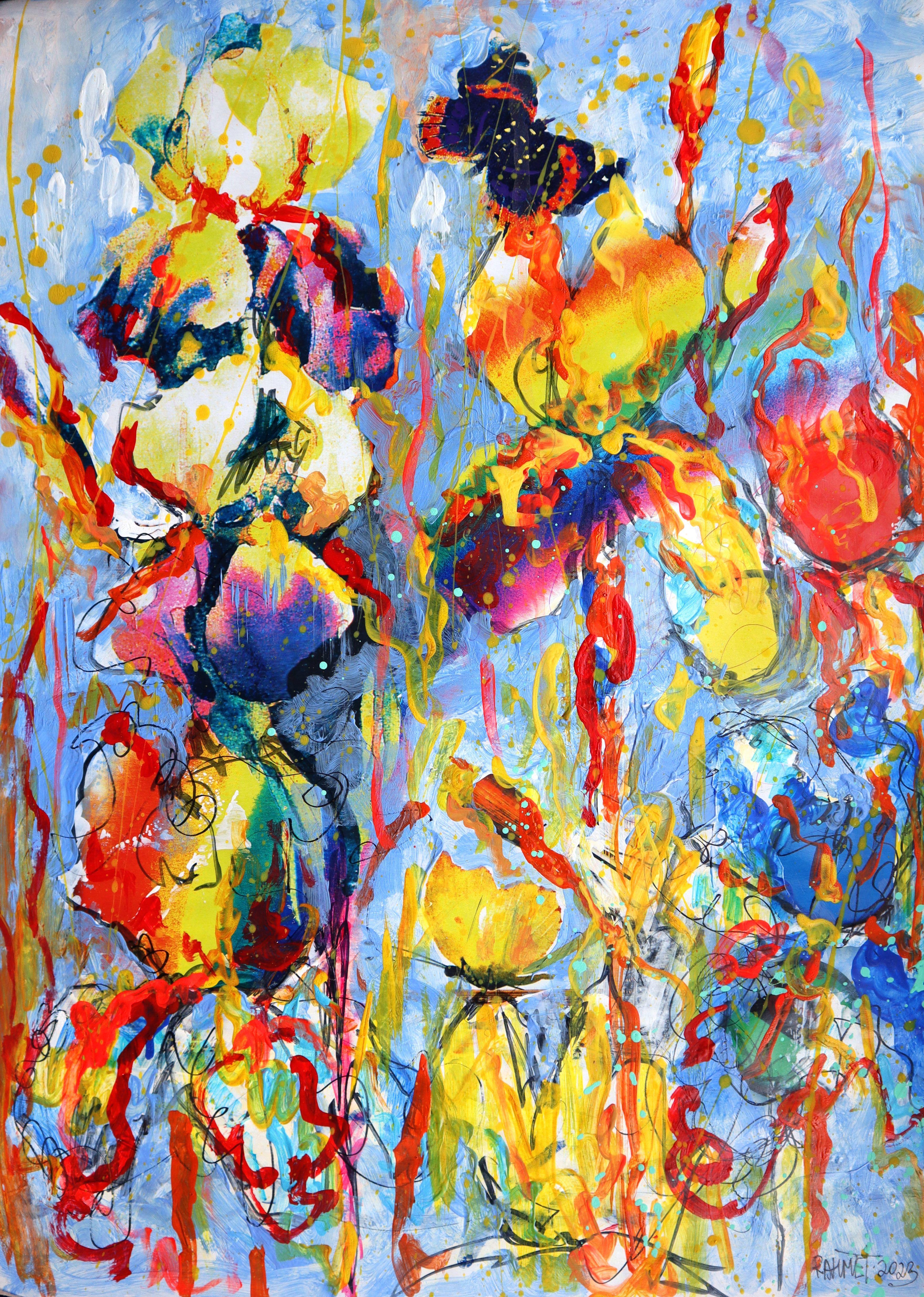 Fanasy with Flowers 152 - Brown Abstract Painting by RAKHMET REDZHEPOV (RAMZI)