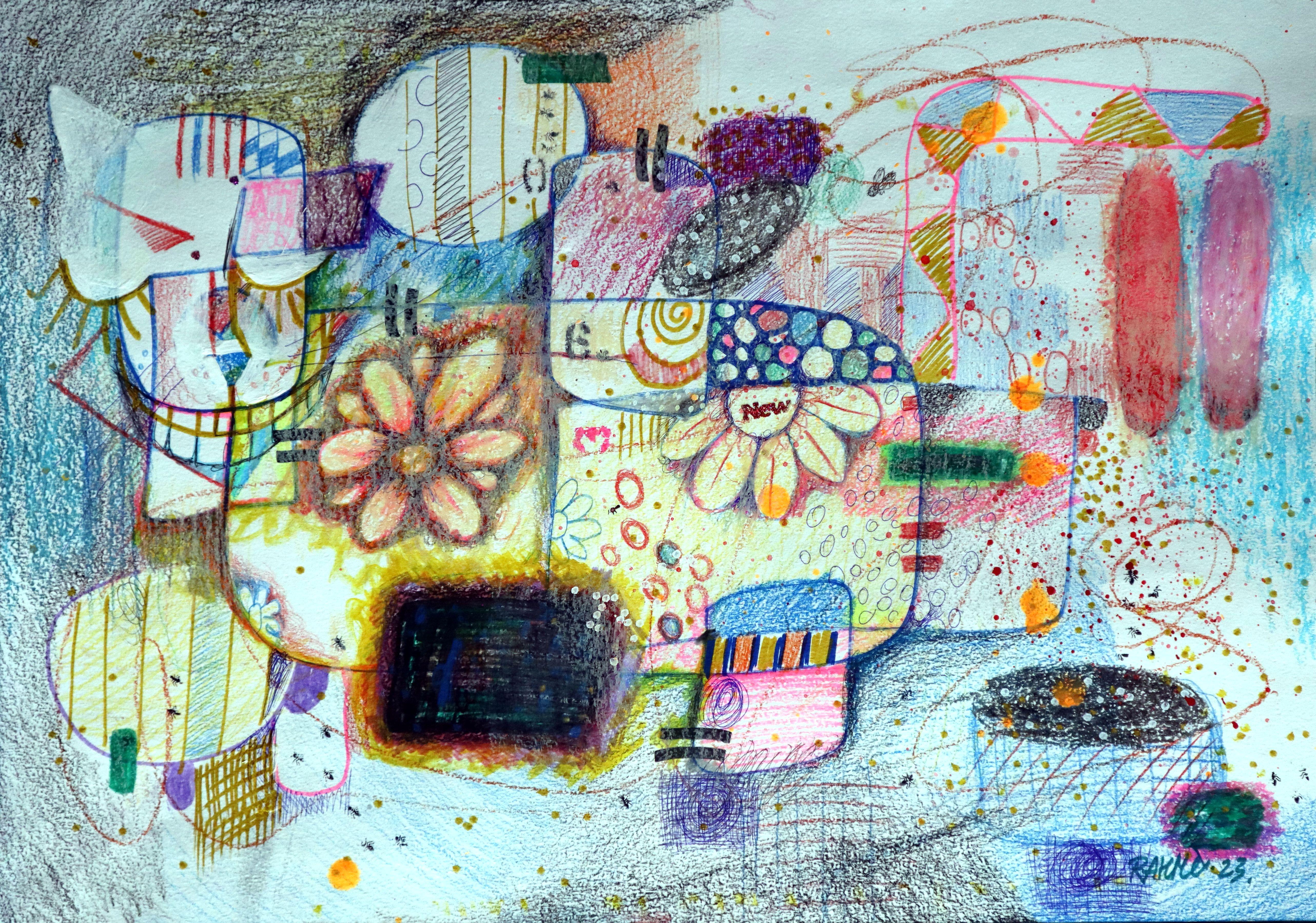 Fanasie mit Blumen 97(Cheshire Cat) – Painting von RAKHMET REDZHEPOV (RAMZI)