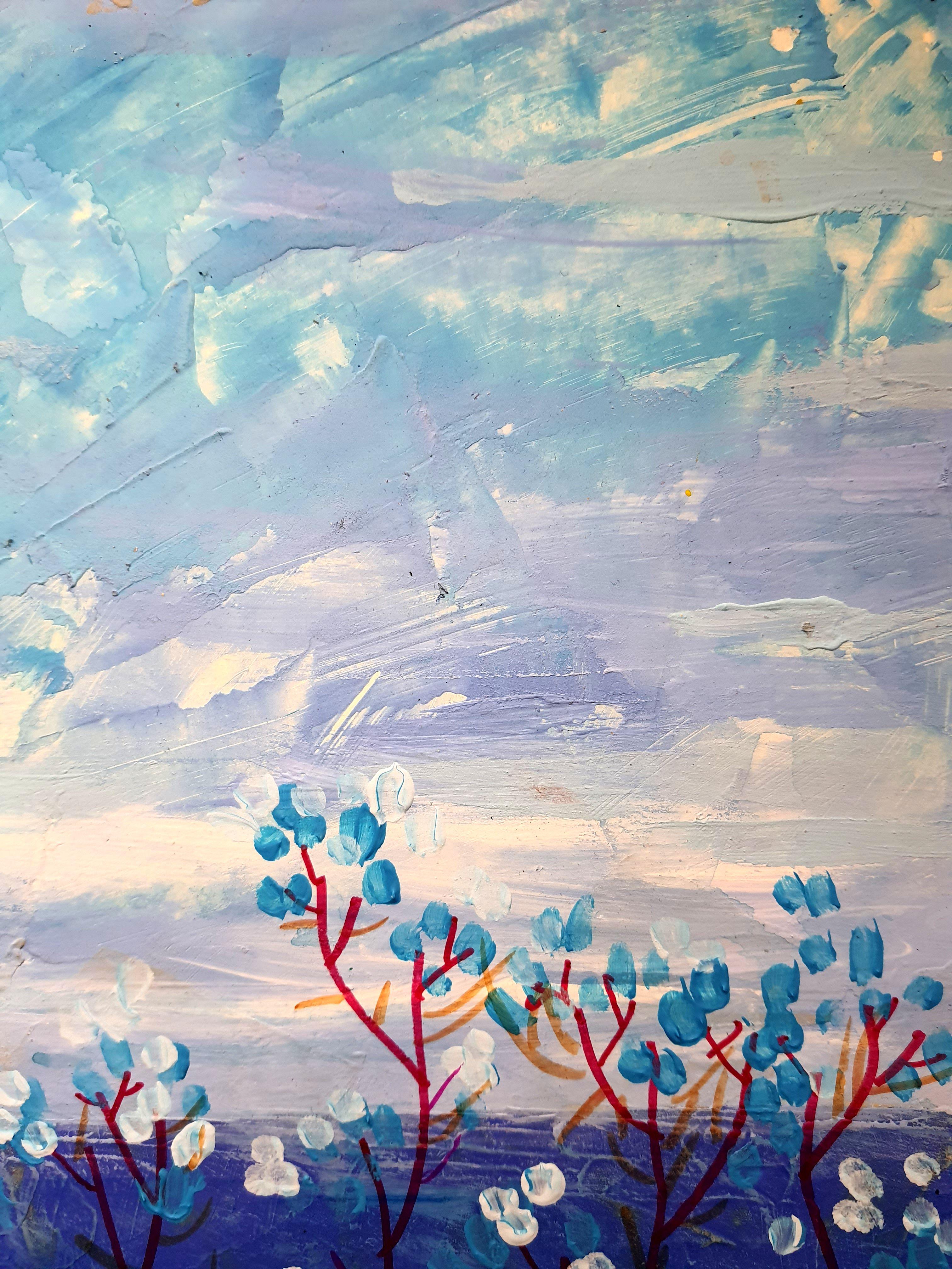 Fanasy with Flowers 98 - Blue Interior Painting by RAKHMET REDZHEPOV (RAMZI)