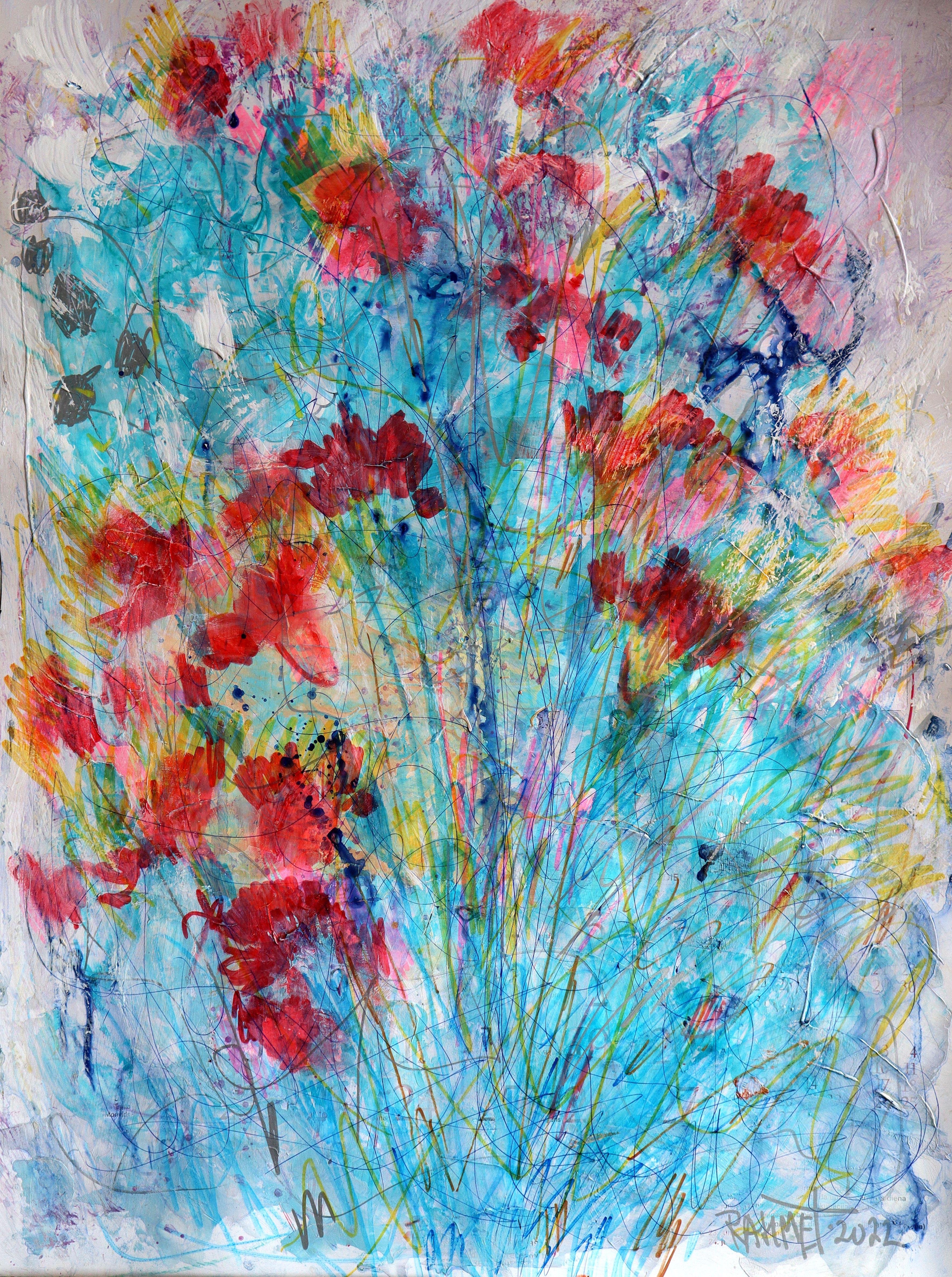 Fantaisie avec des fleurs 11 - Gris Still-Life Painting par RAKHMET REDZHEPOV (RAMZI)