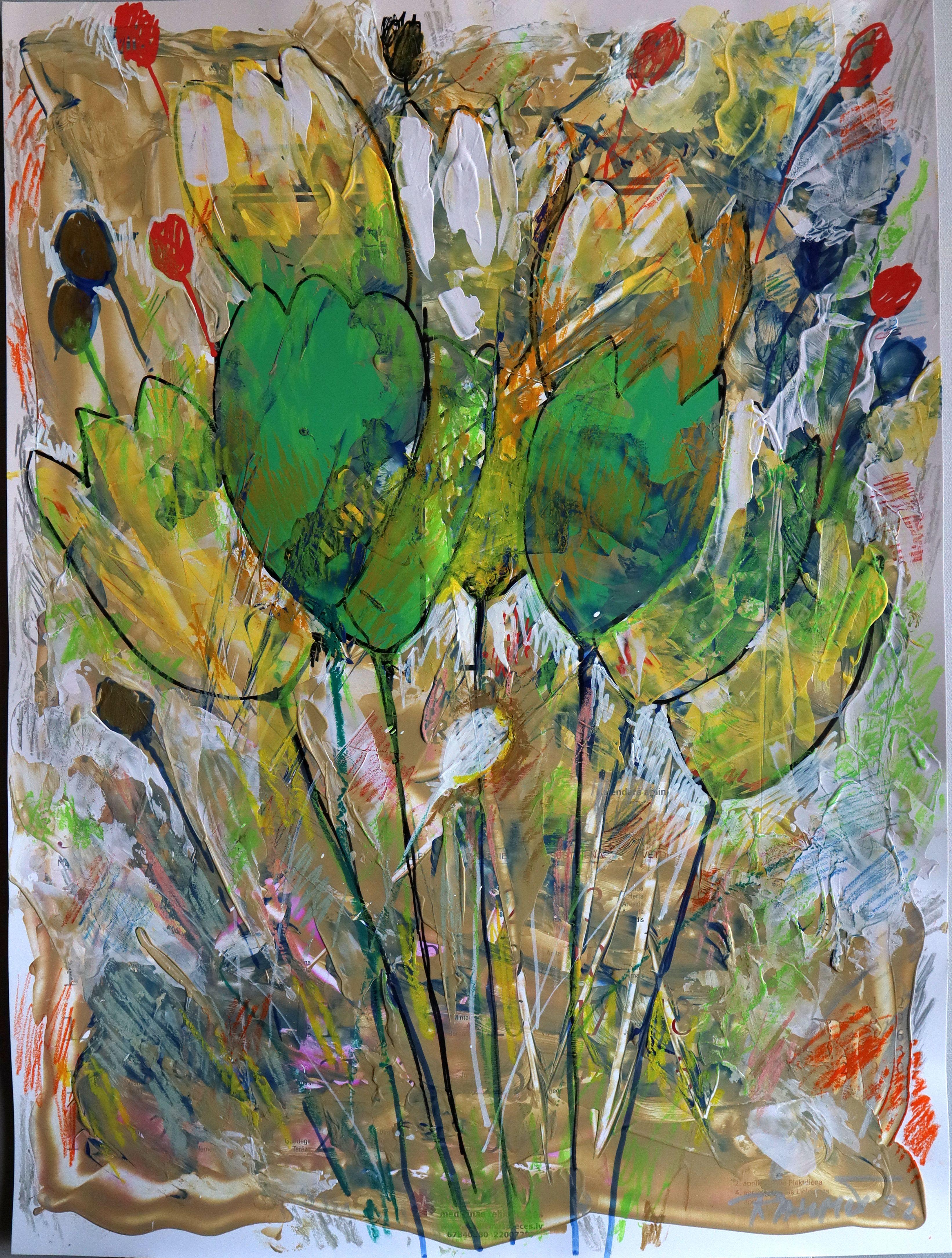 Fantasy with Flowers 13 - Expressionist Painting by RAKHMET REDZHEPOV (RAMZI)