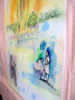 "Fantaisie avec fleurs 193", Technique mixte, papier, 59x42cm, Non encadré