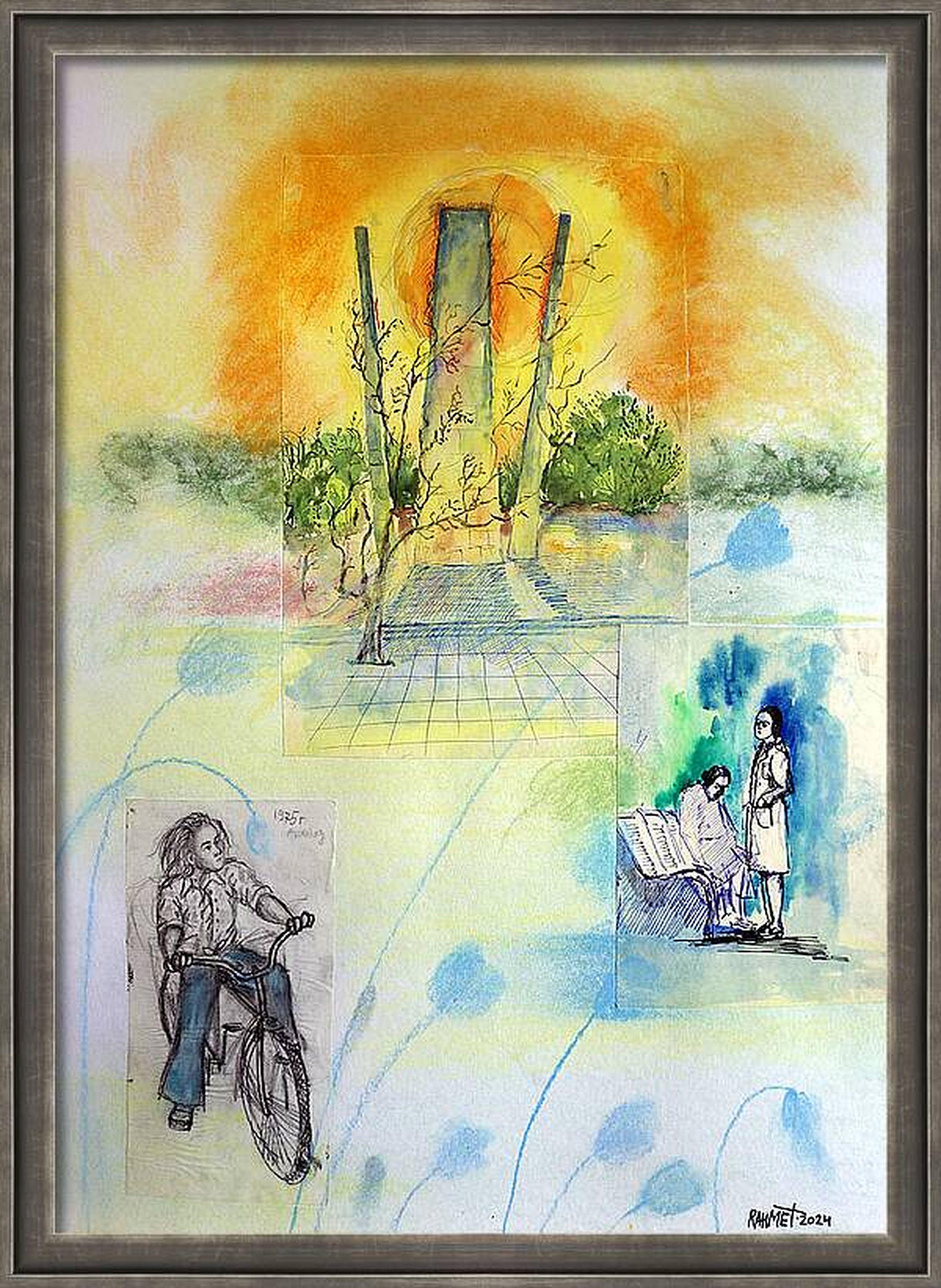 "Fantasie mit Blumen 193", Mischtechnik, Papier, 59x42cm, ungerahmt