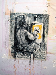 "Fantasia con fiori 195", tecnica mista, carta, 59x42cm, senza cornice