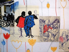 "Fantasía con flores 196", Técnica mixta, papel, 59x42cm, Sin enmarcar