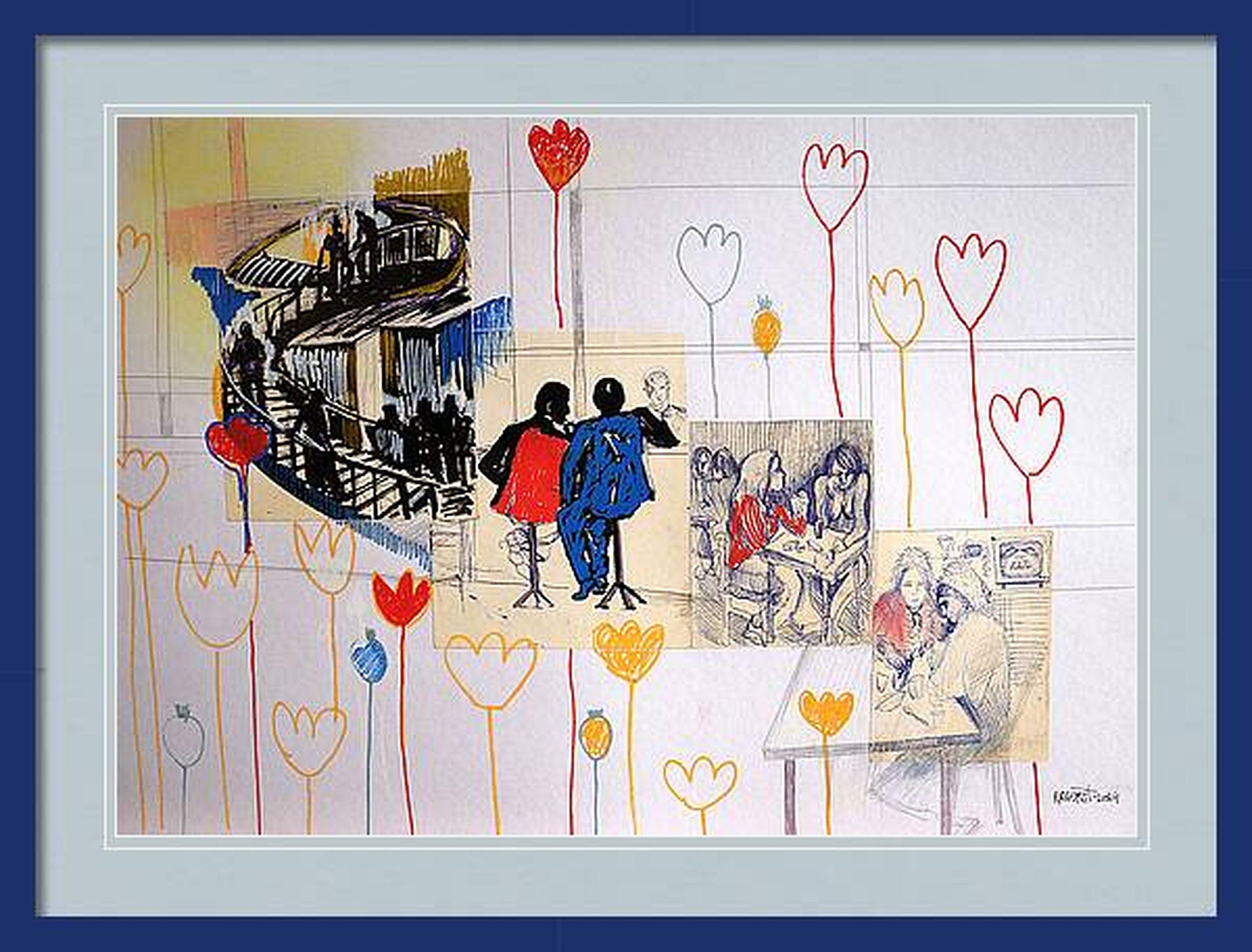 "Fantasie mit Blumen 196", Mischtechnik, Papier, 59x42cm, ungerahmt