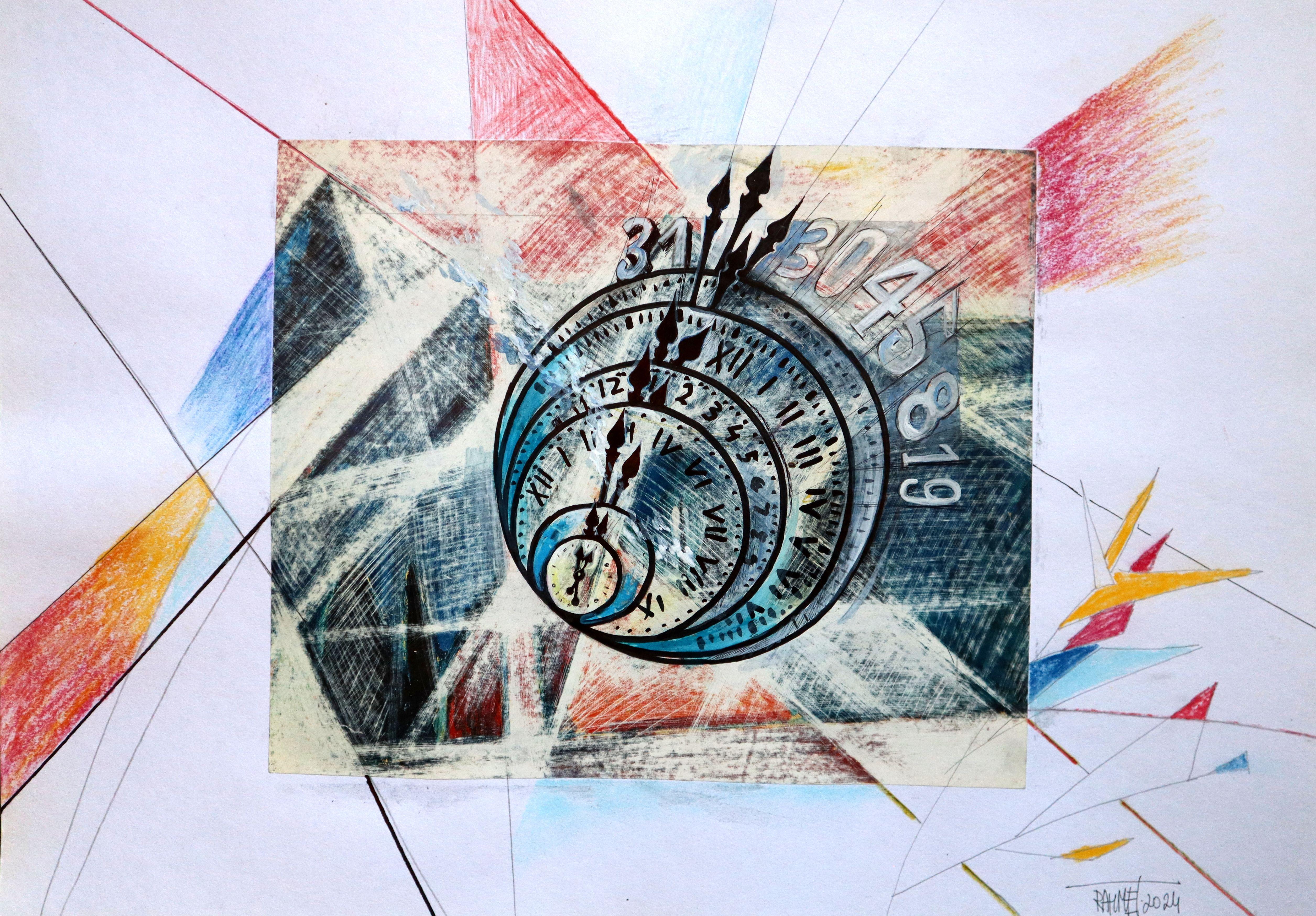 RAKHMET REDZHEPOV (RAMZI) Abstract Painting – "Fantasie mit Blumen 203", Mischtechnik, Papier, 59x42cm, ungerahmt