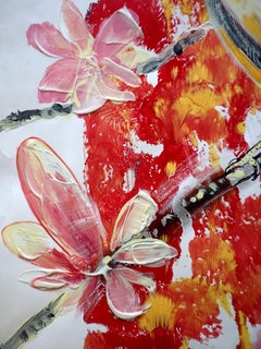 "Fantasia con fiori 205" Mista, carta, 59x42cm, Senza cornice
