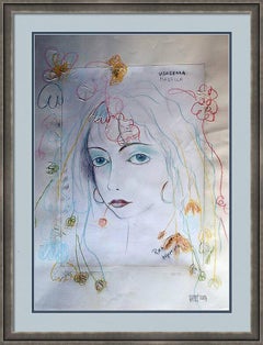 "Fantasía con flores 207" Mixta , papel, 59x42cm, Sin enmarcar