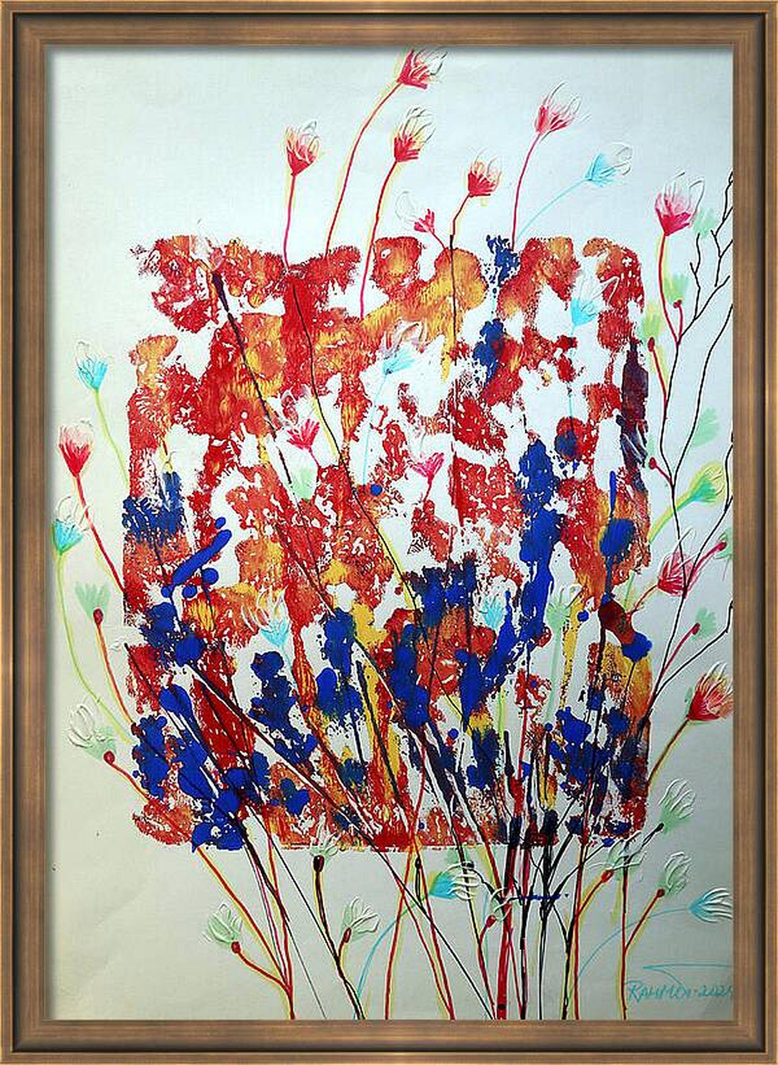 Interior Painting RAKHMET REDZHEPOV (RAMZI) - "Fantaisie avec fleurs 208" Papier mixte, 59x42cm, Non encadré