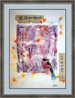 "Fantaisie avec fleurs 212" Papier mixte, 59x42cm, Non encadré