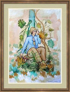 "Fantasy with Flowers 213" Mixed , paper, 59x42cm, Unframed