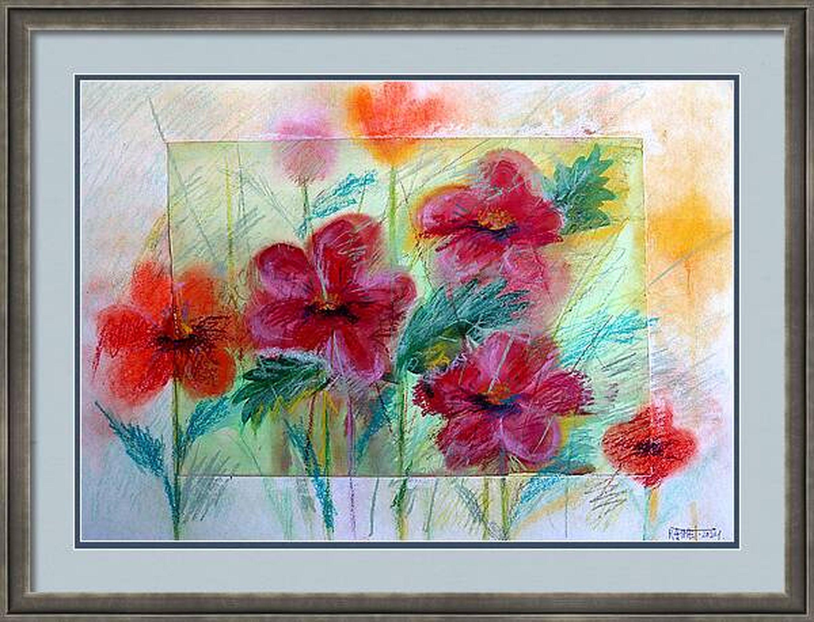 "Fantasie mit Blumen 215" Gemischt, Papier, 59x42cm, ungerahmt