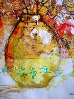 "Fantaisie avec fleurs 216" Papier mixte, 59x42cm, Non encadré