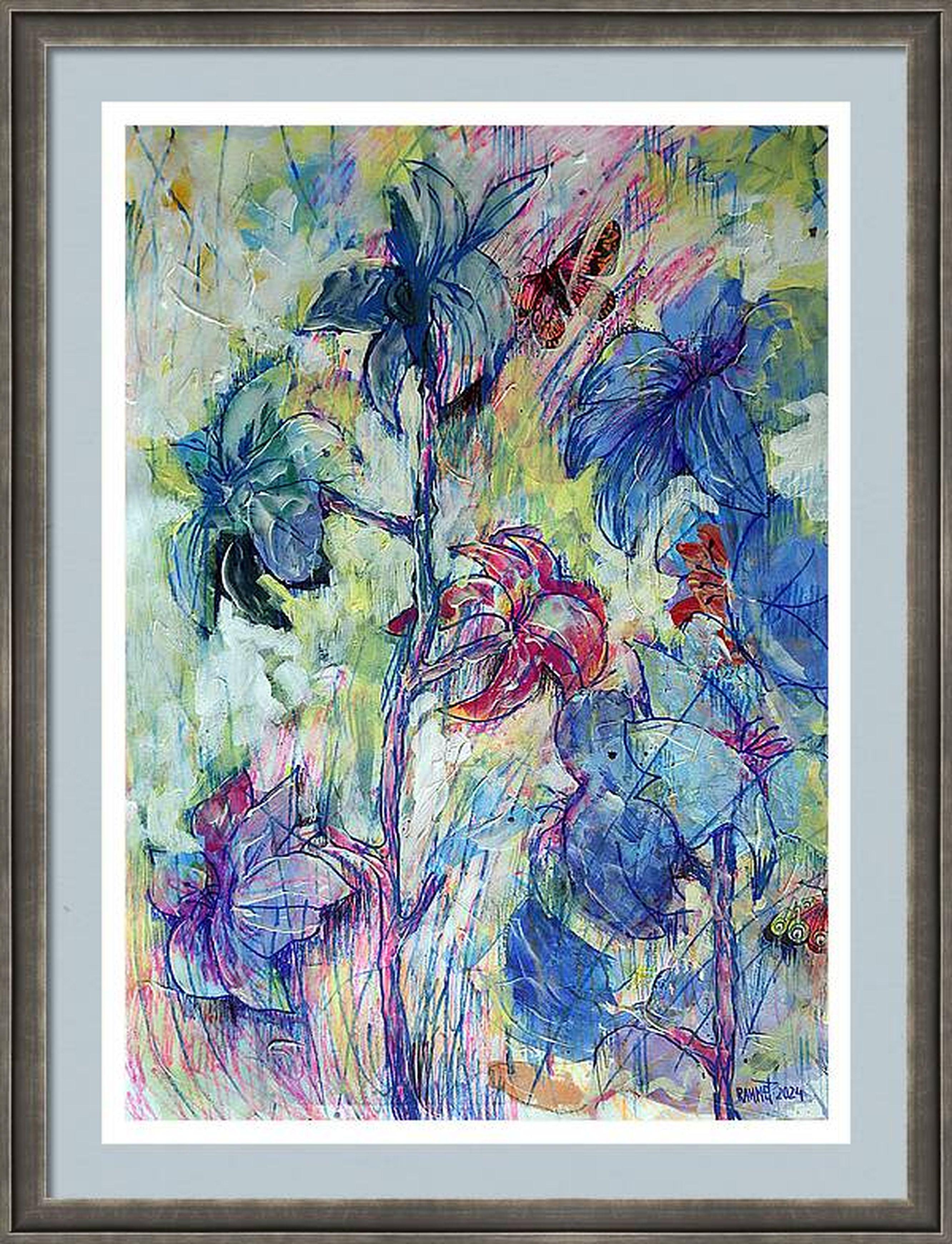 RAKHMET REDZHEPOV (RAMZI) Interior Painting - "Fantasy with Flowers 232" mixed , paper, 59x42cm, unframed