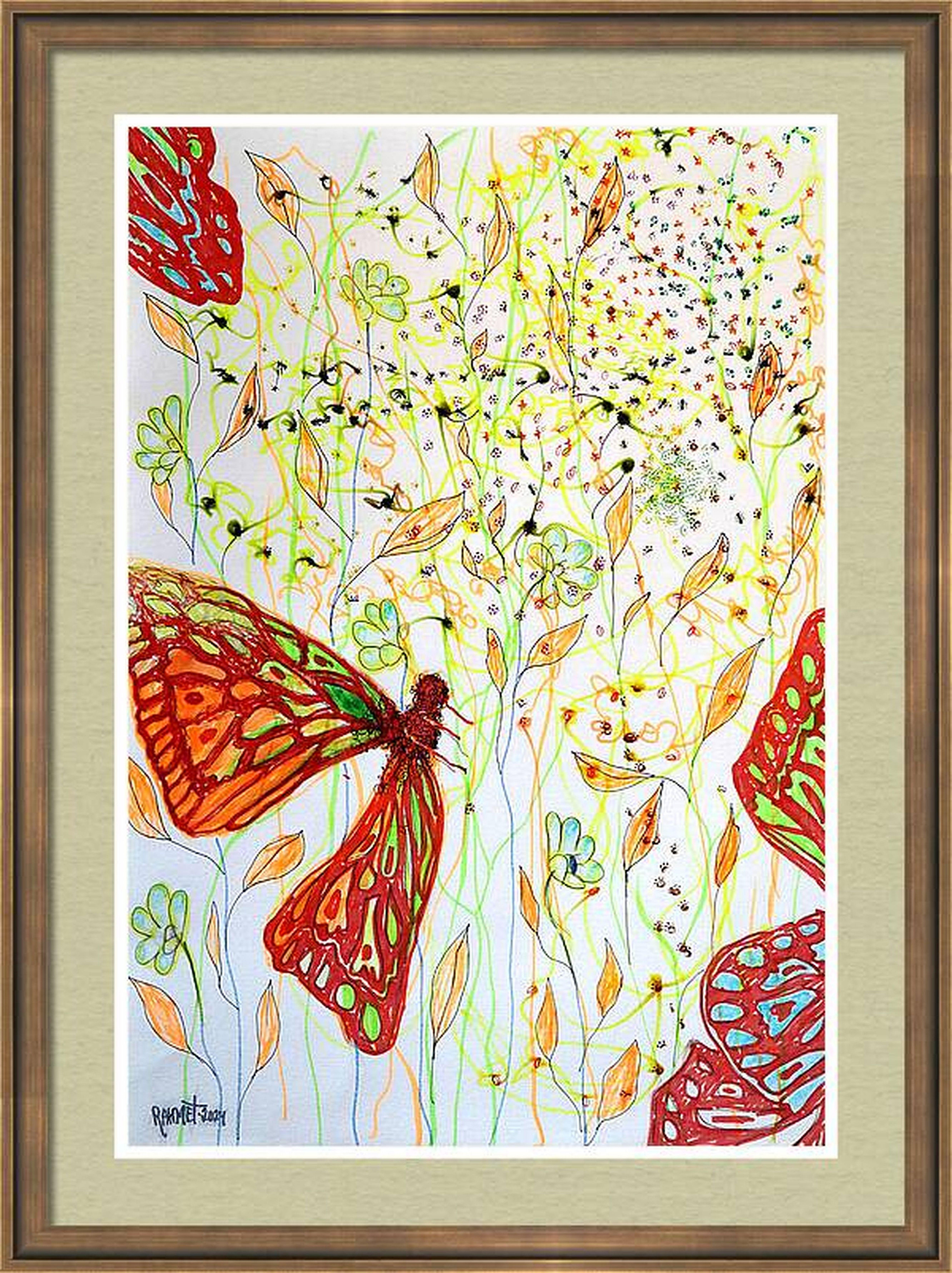 RAKHMET REDZHEPOV (RAMZI) Abstract Painting - "Fantasy with Flowers 247" mixed , paper, 59x42cm, unframed