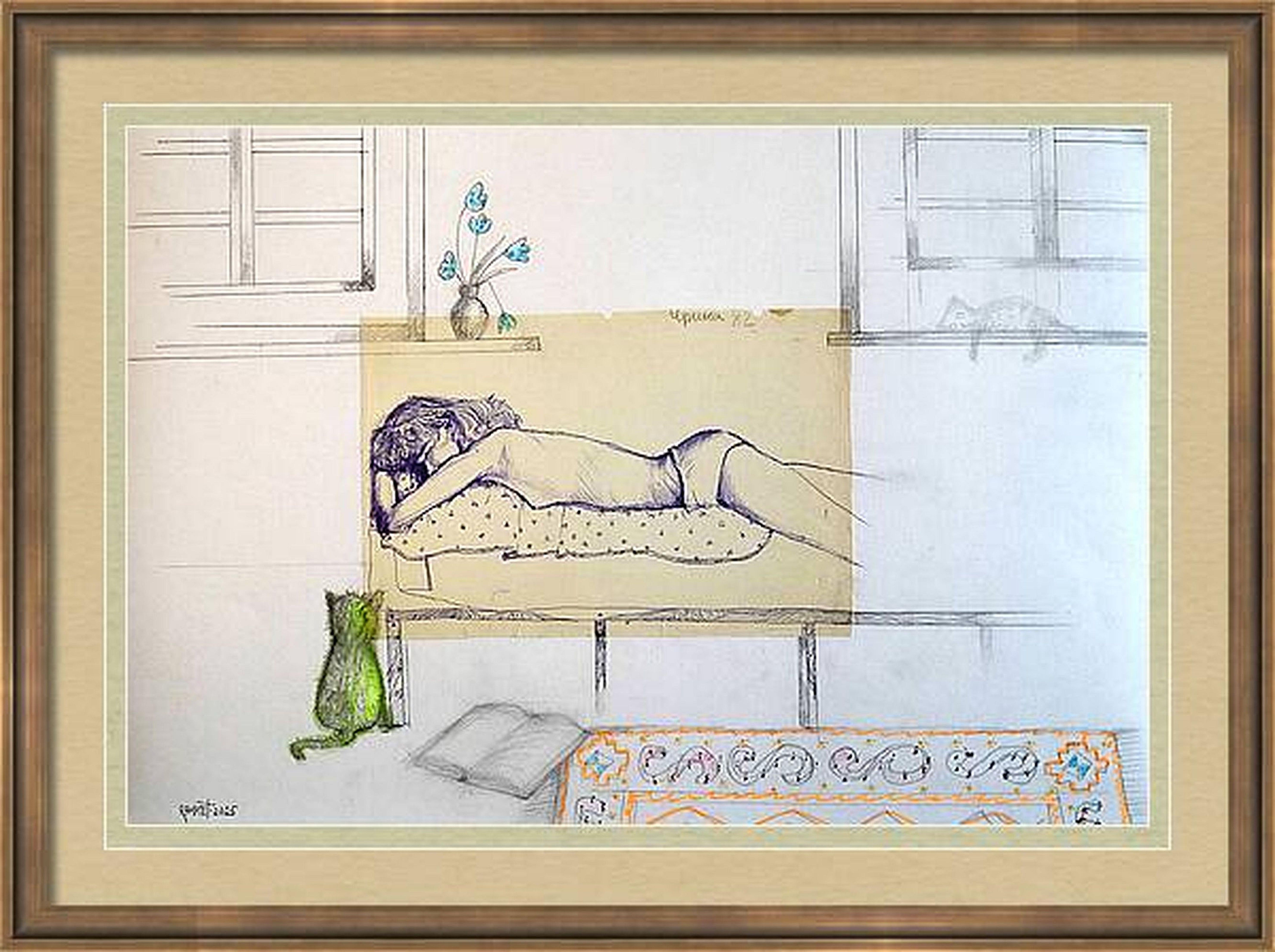 "Fantaisie avec fleurs 248" papier mixte, 59x42cm, non encadré
