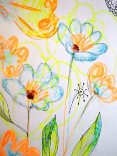 "Fantaisie avec fleurs 249" papier mixte, 59x42cm, non encadré