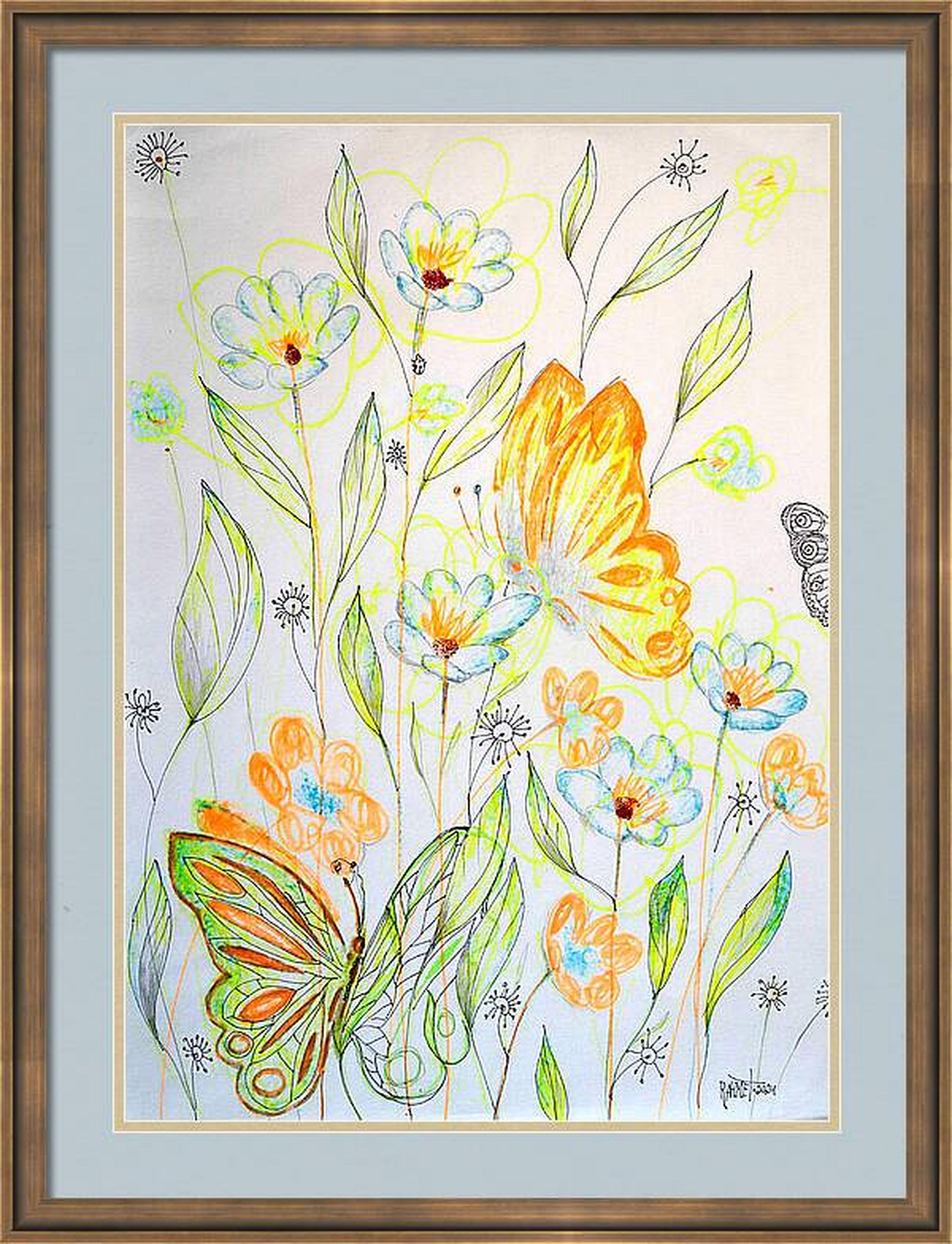 "Fantasy with Flowers 249" mixed , paper, 59x42cm, unframed