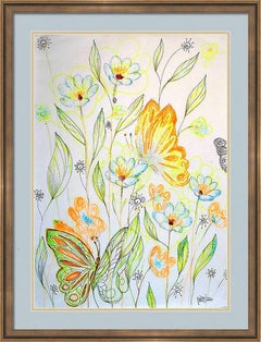 "Fantaisie avec fleurs 249" papier mixte, 59x42cm, non encadré