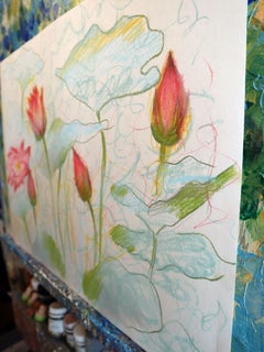 Fantasie mit Blumen 257: Gemälde in Mischtechnik auf Papier, 59x42cm