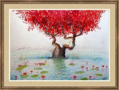 Fantasy with Flowers 265: Mixed Media Painting on Paper, 59x42cm