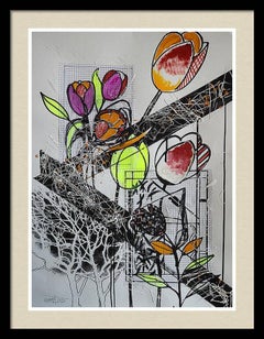 Fantasy with Flowers 266: Mixed Media Painting on Paper, 59x42cm