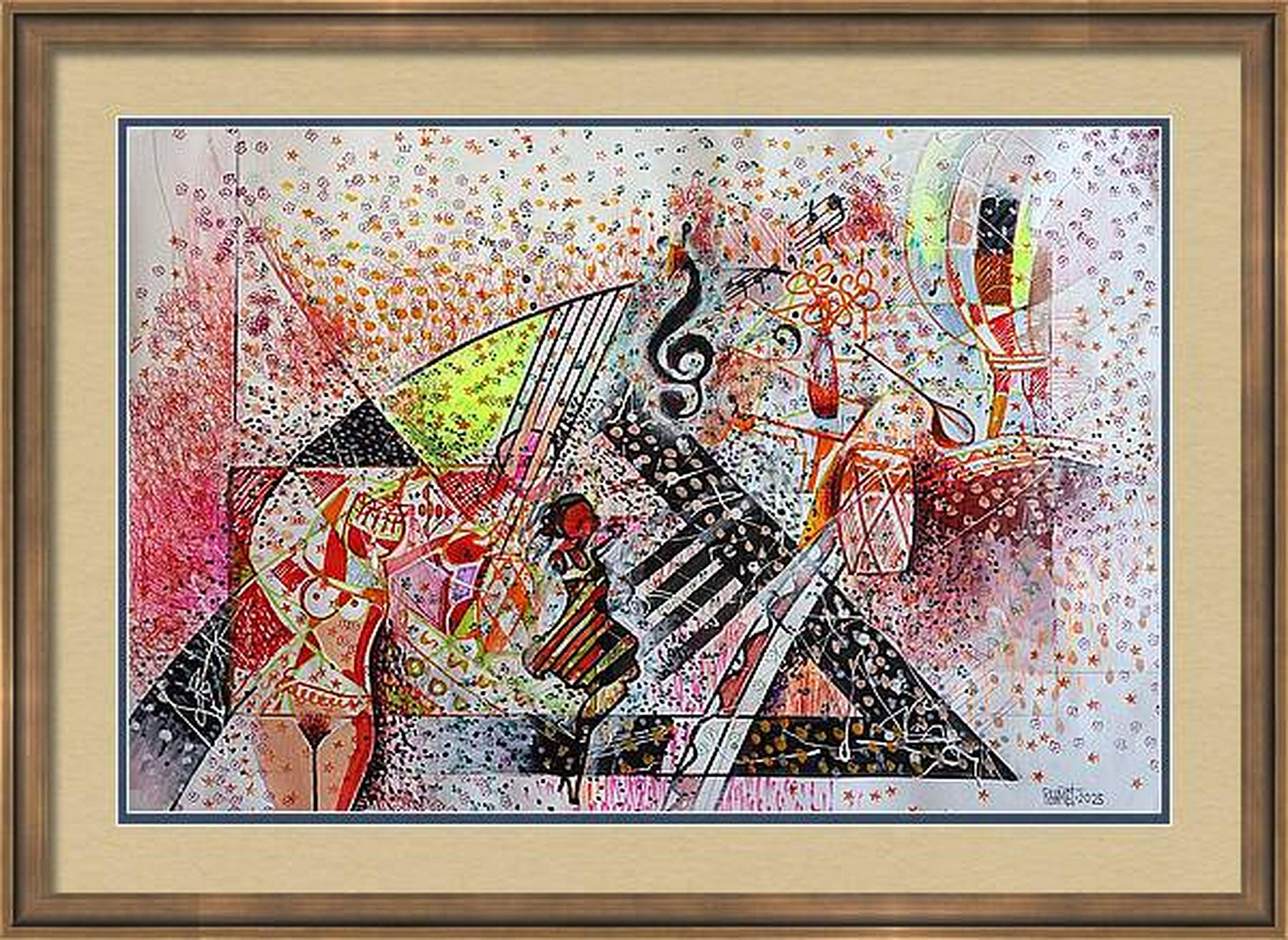 Fantasie mit Blumen 271: Gemälde in Mischtechnik auf Papier, 59x42cm