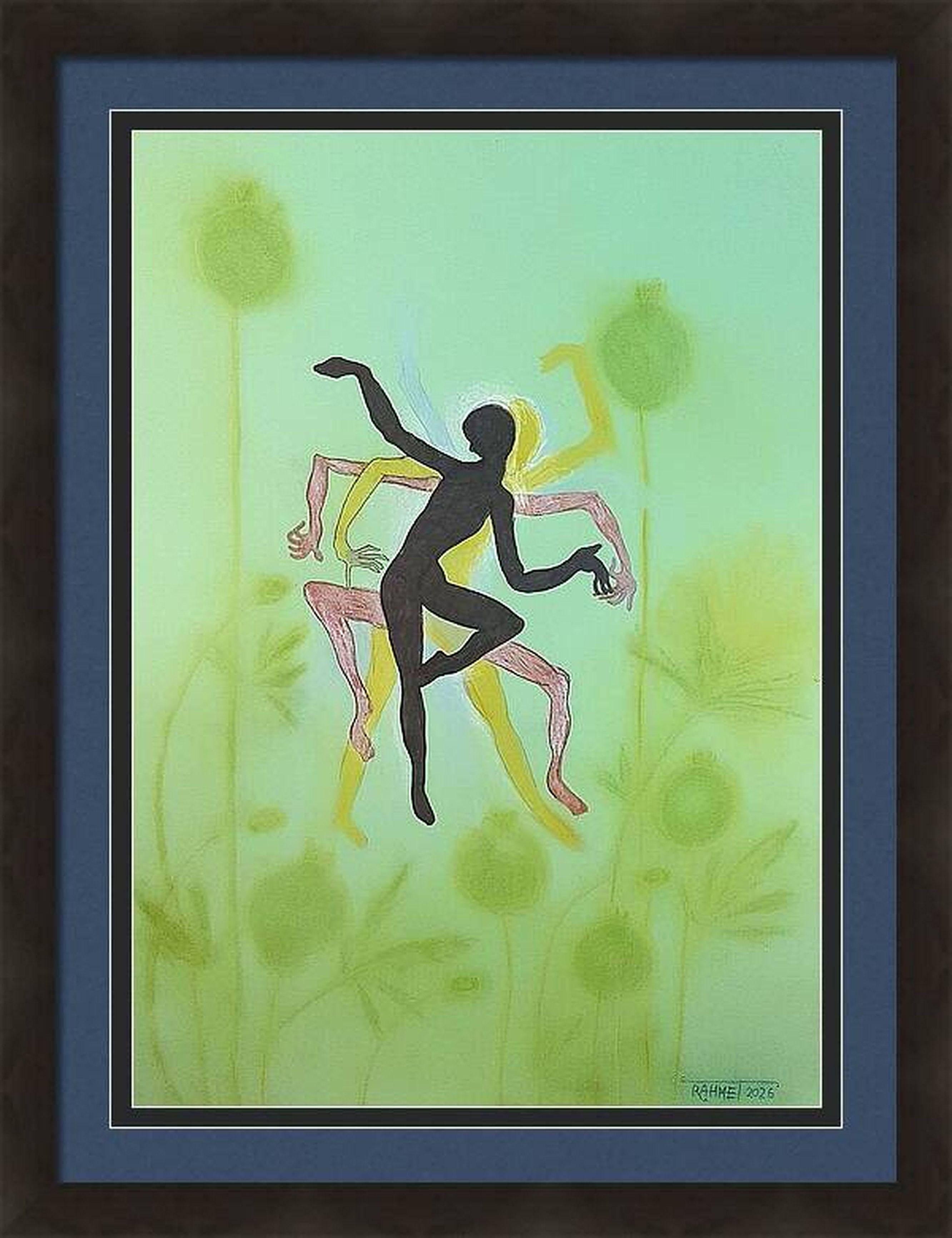 "Fantaisie avec fleurs 322" Papier mixte, 59x42cm, Non encadré