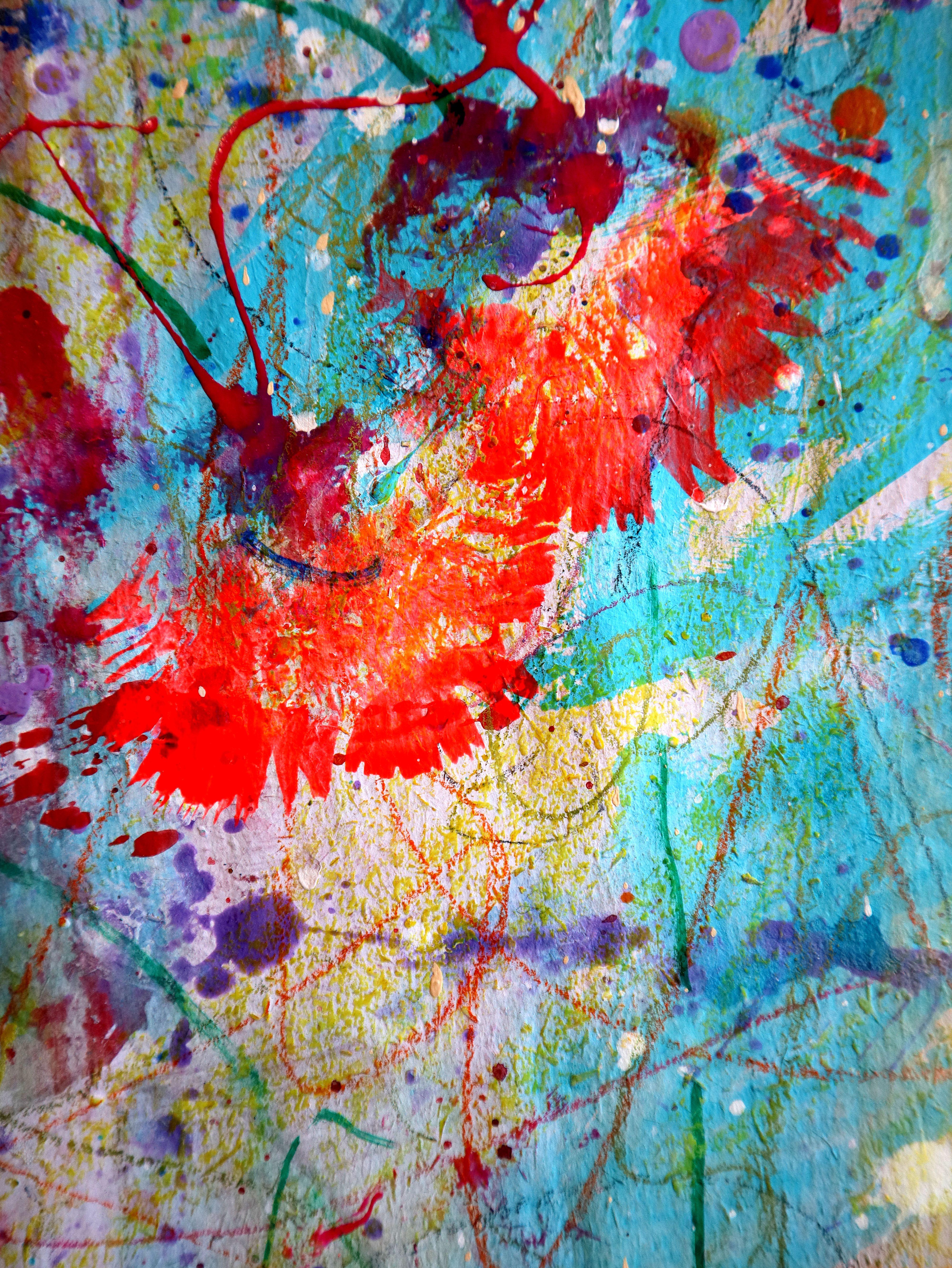 Fantasy with Flowers 42 - Gray Abstract Painting by RAKHMET REDZHEPOV (RAMZI)