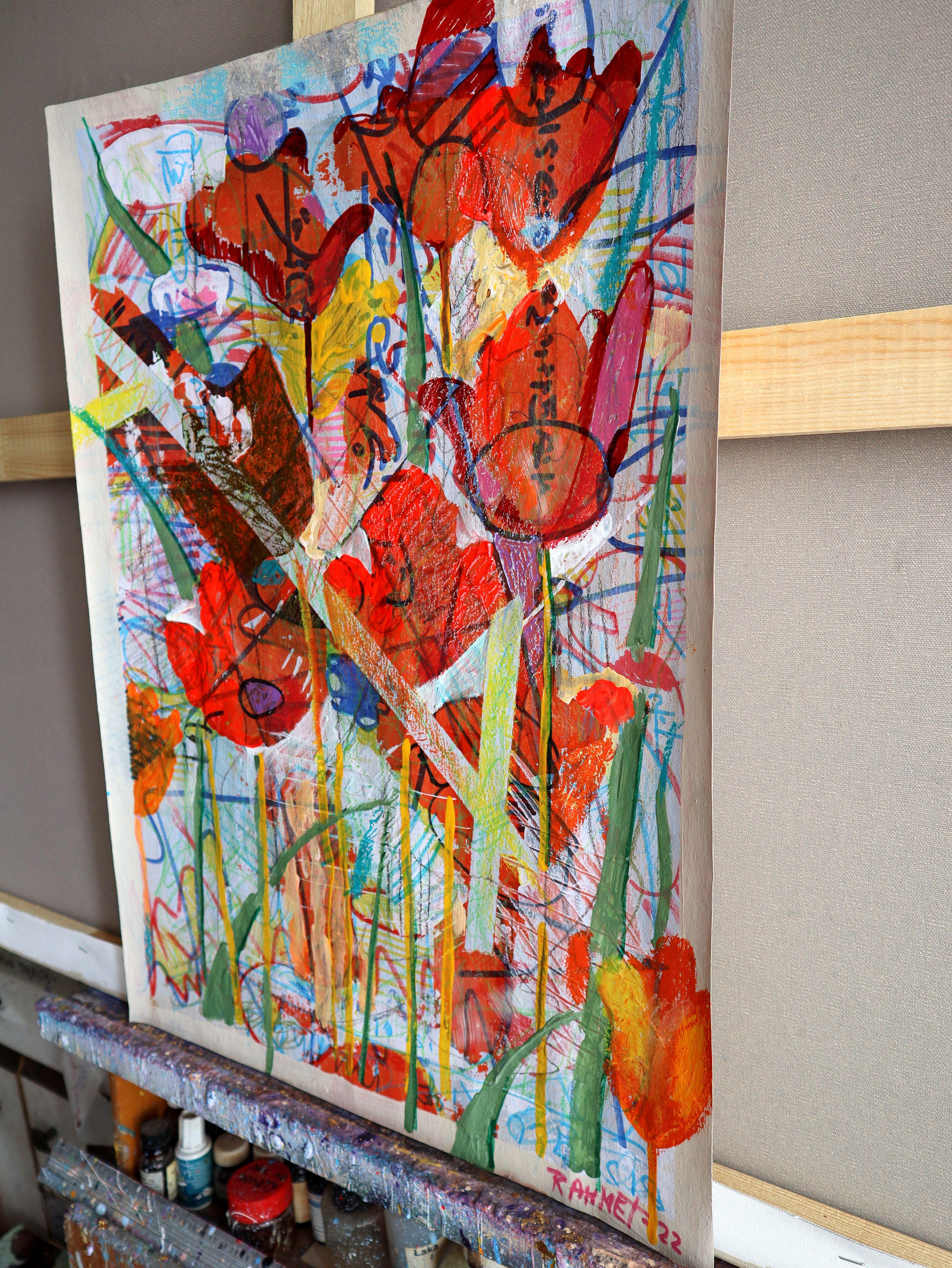 Fantasy with Flowers 47 - Brown Abstract Painting by RAKHMET REDZHEPOV (RAMZI)