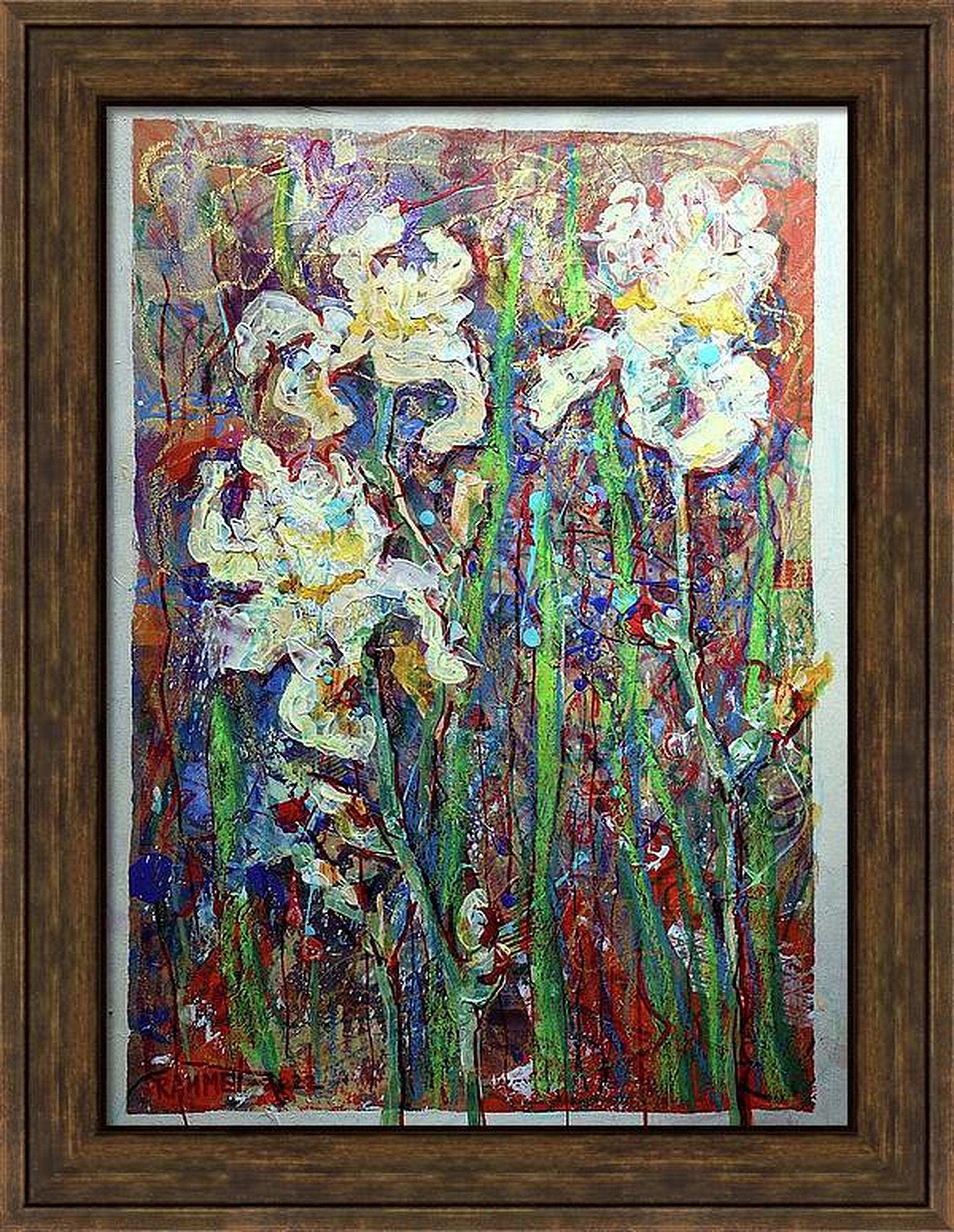 Fantasy with Flowers 48 - Gray Abstract Painting by RAKHMET REDZHEPOV (RAMZI)