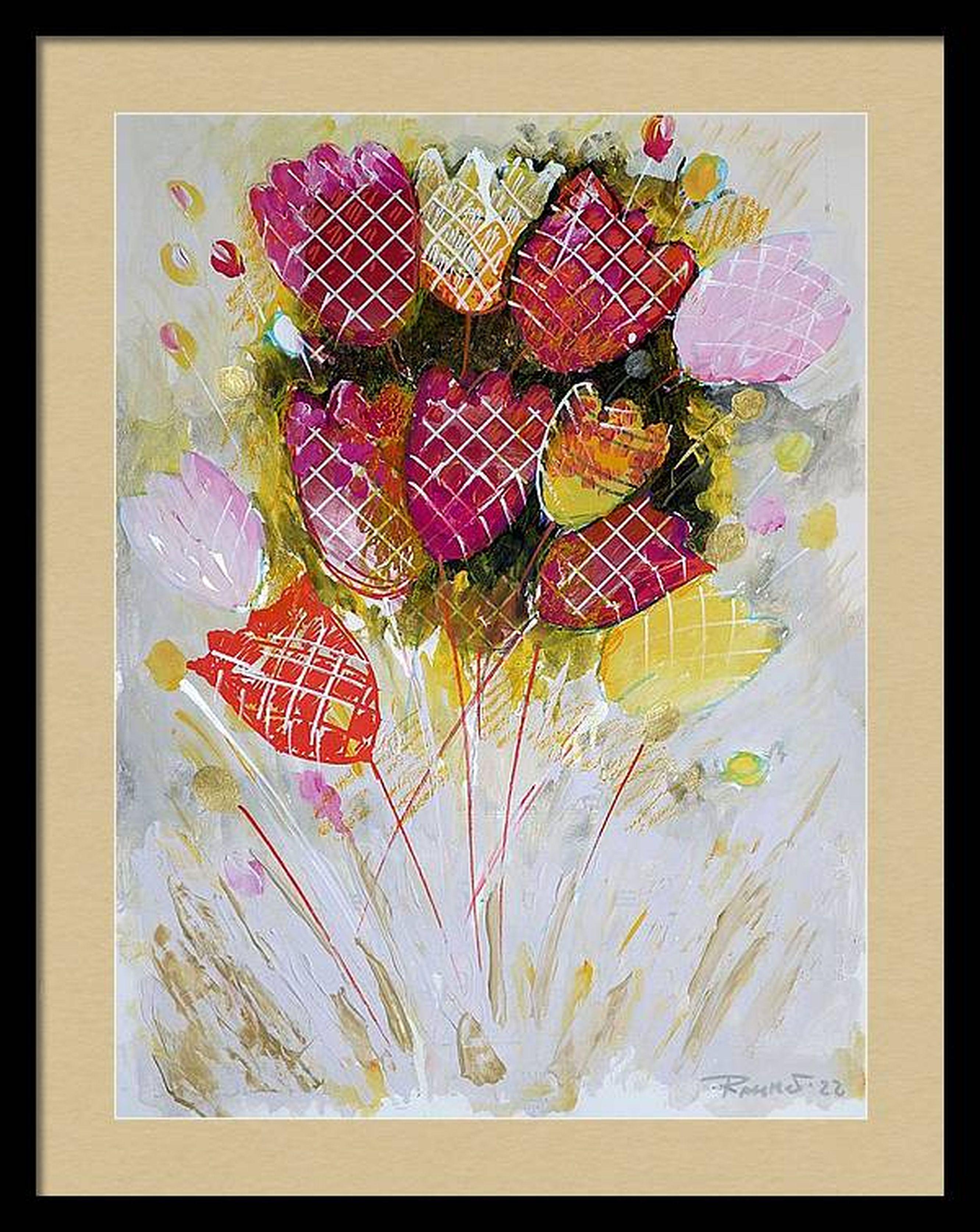 Fantasia con fiori 5 - Still-Life Painting Beige di RAKHMET REDZHEPOV (RAMZI)