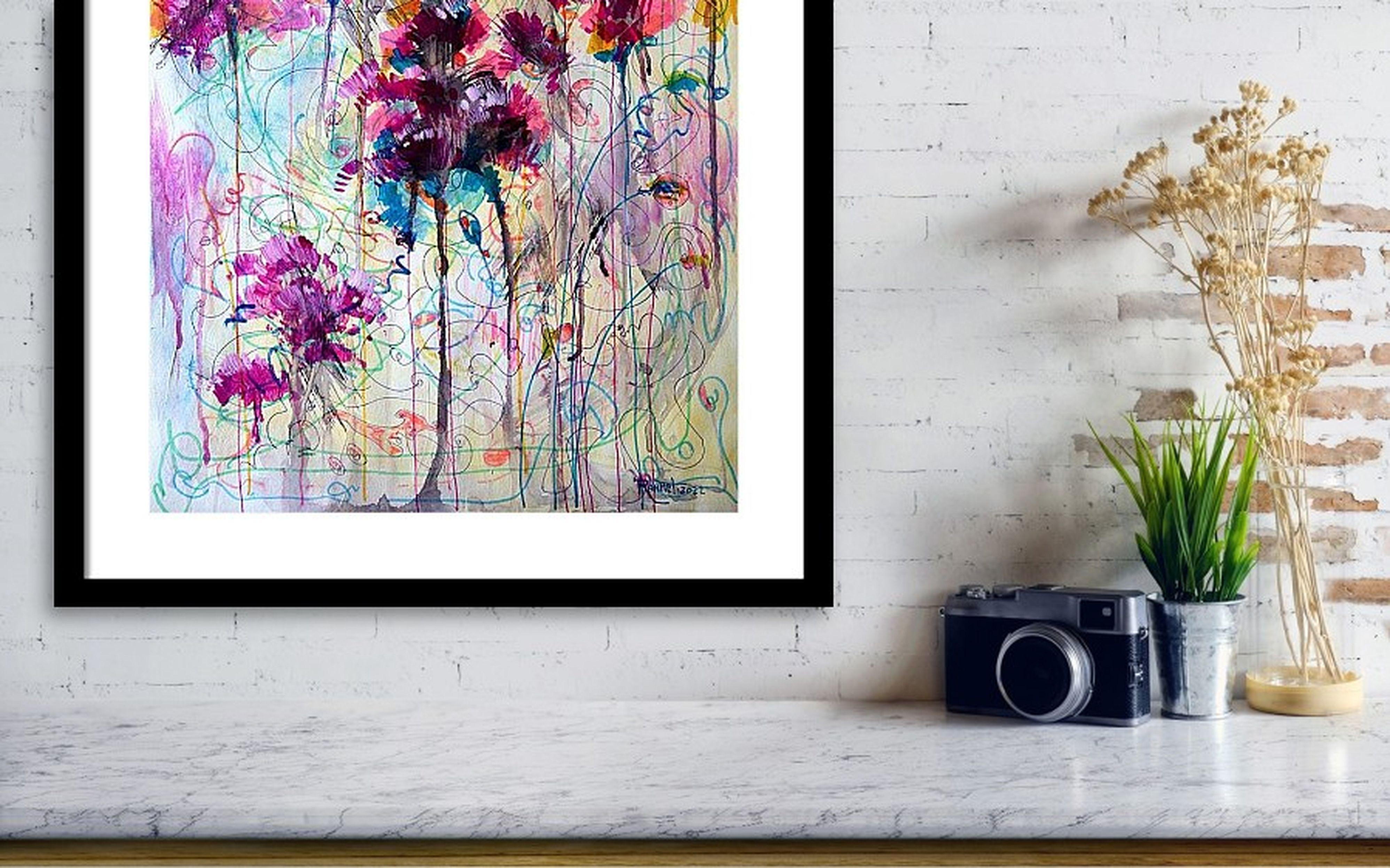Fantasy with Flowers 51 - Expressionist Painting by RAKHMET REDZHEPOV (RAMZI)