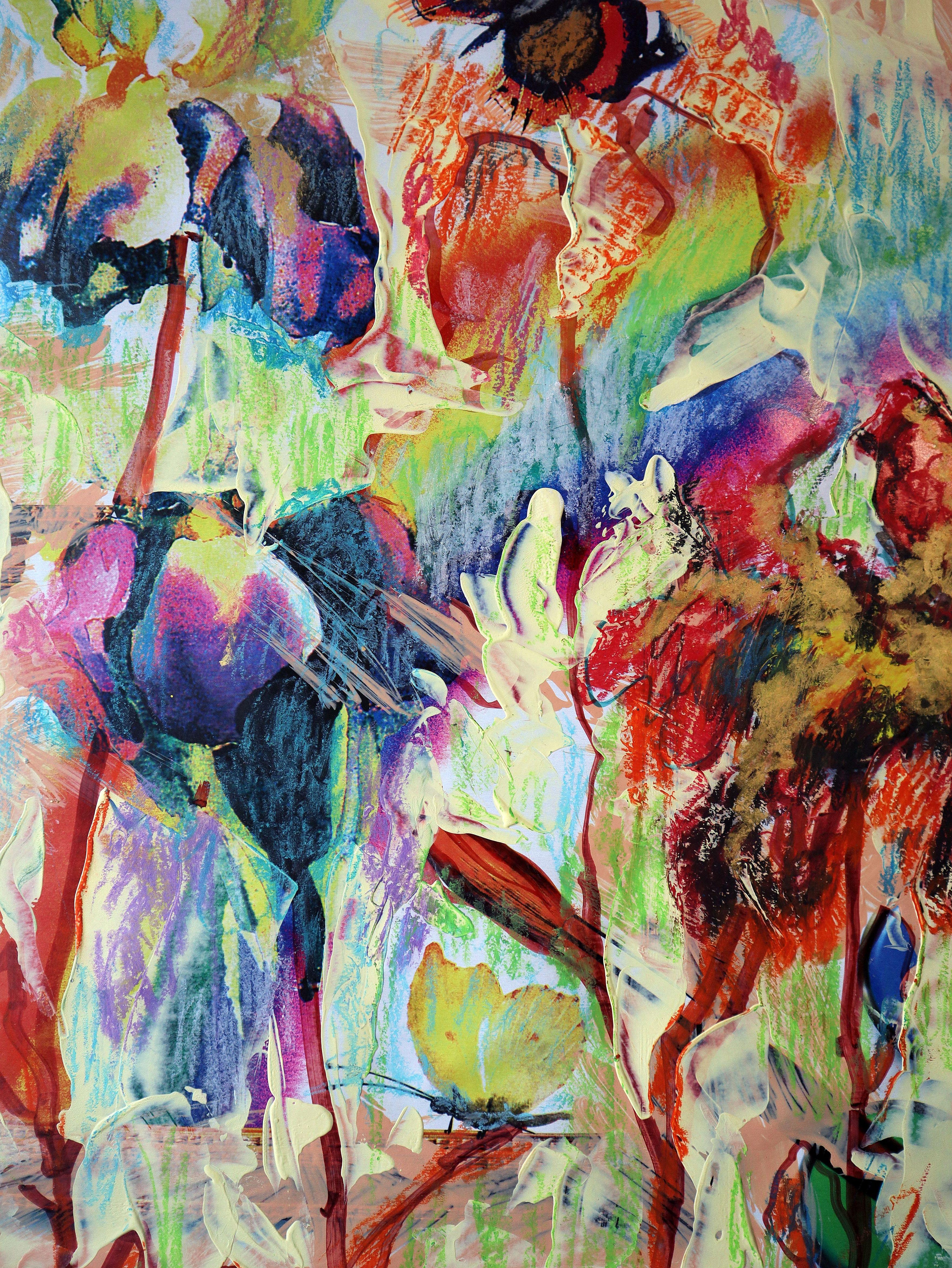 Fantasy with Flowers 55 - Brown Abstract Painting by RAKHMET REDZHEPOV (RAMZI)