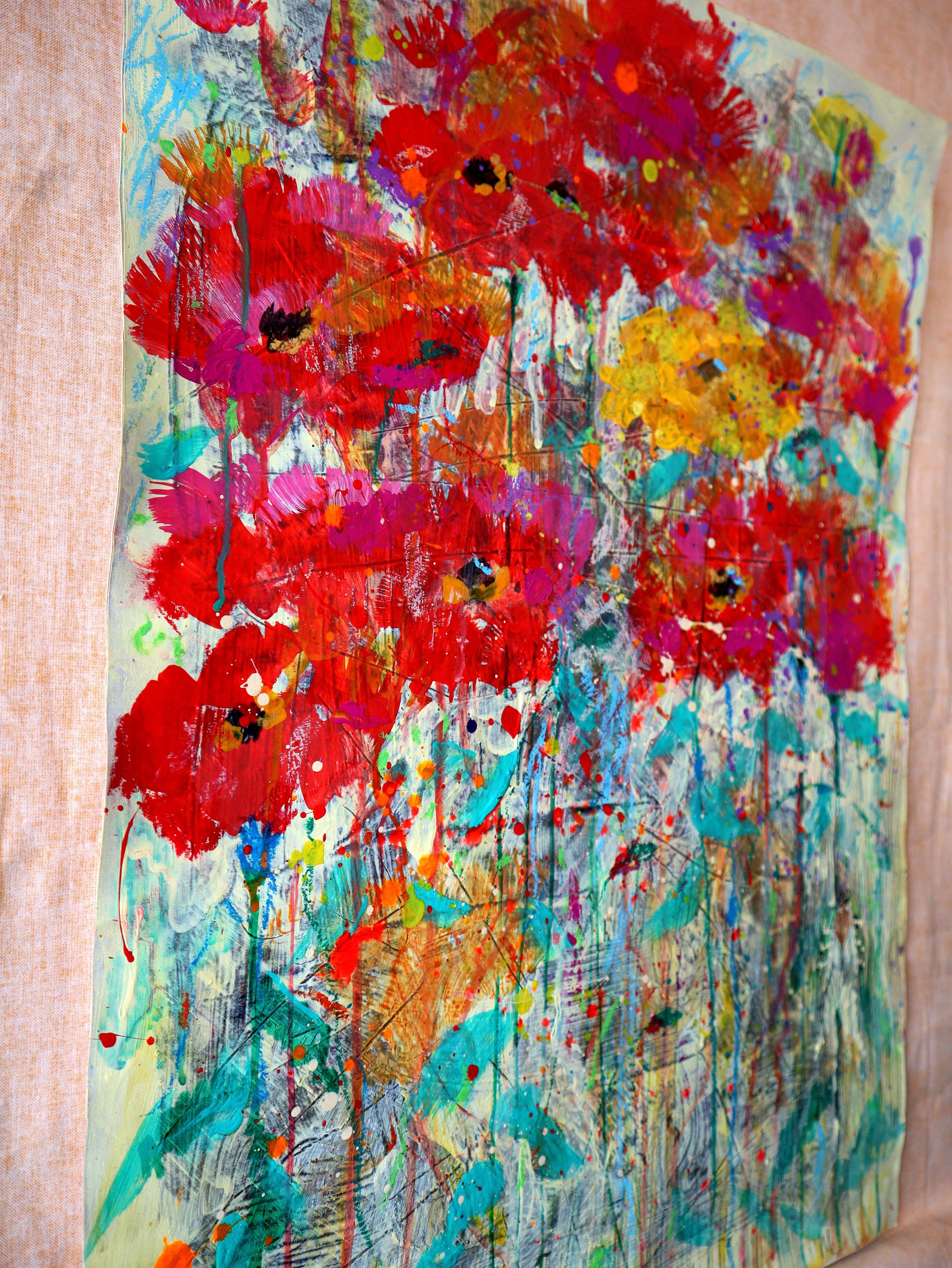 Fantasy with Flowers 60 - Brown Interior Painting by RAKHMET REDZHEPOV (RAMZI)