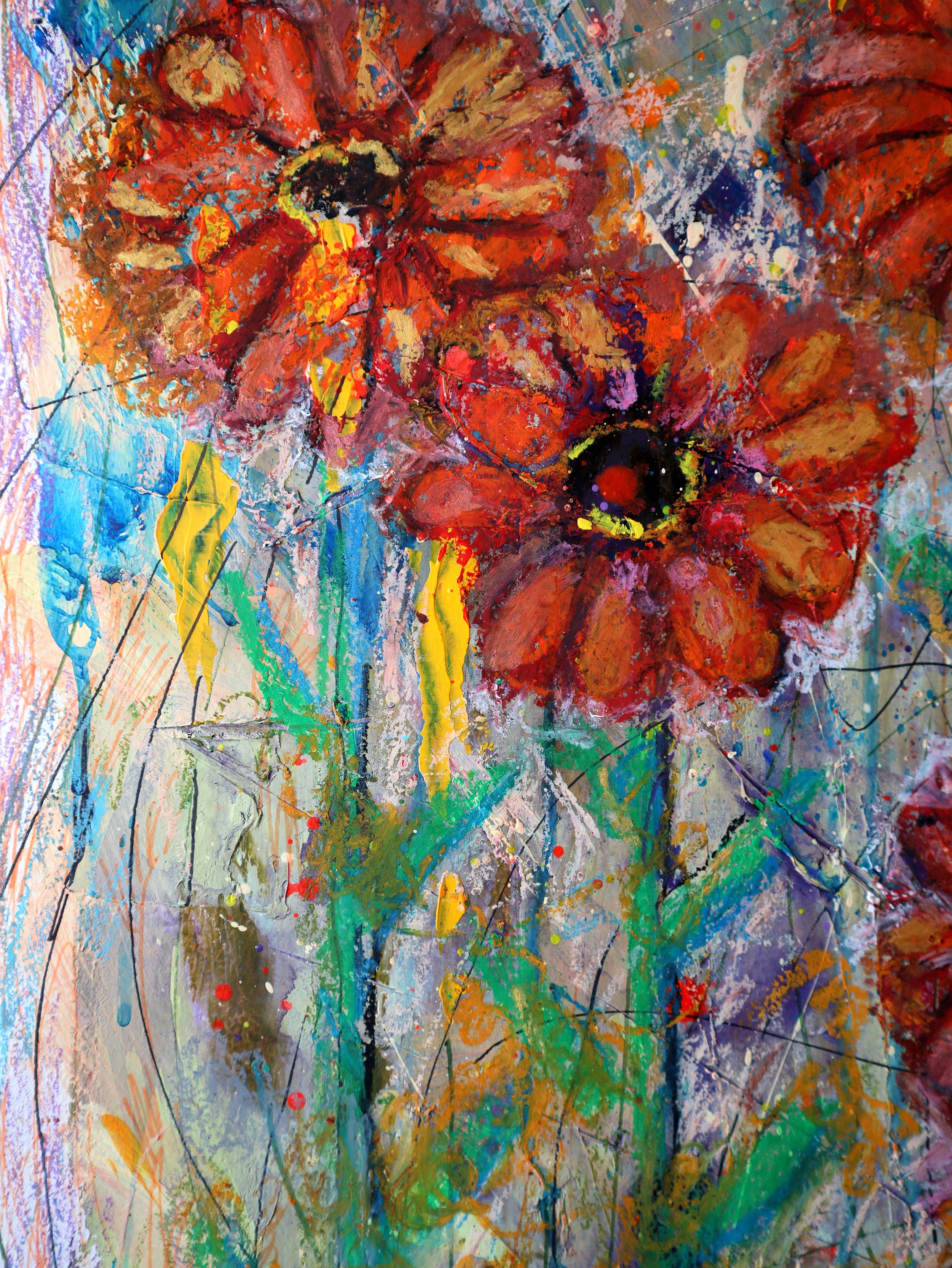 Fantasy with Flowers 61 - Expressionist Painting by RAKHMET REDZHEPOV (RAMZI)