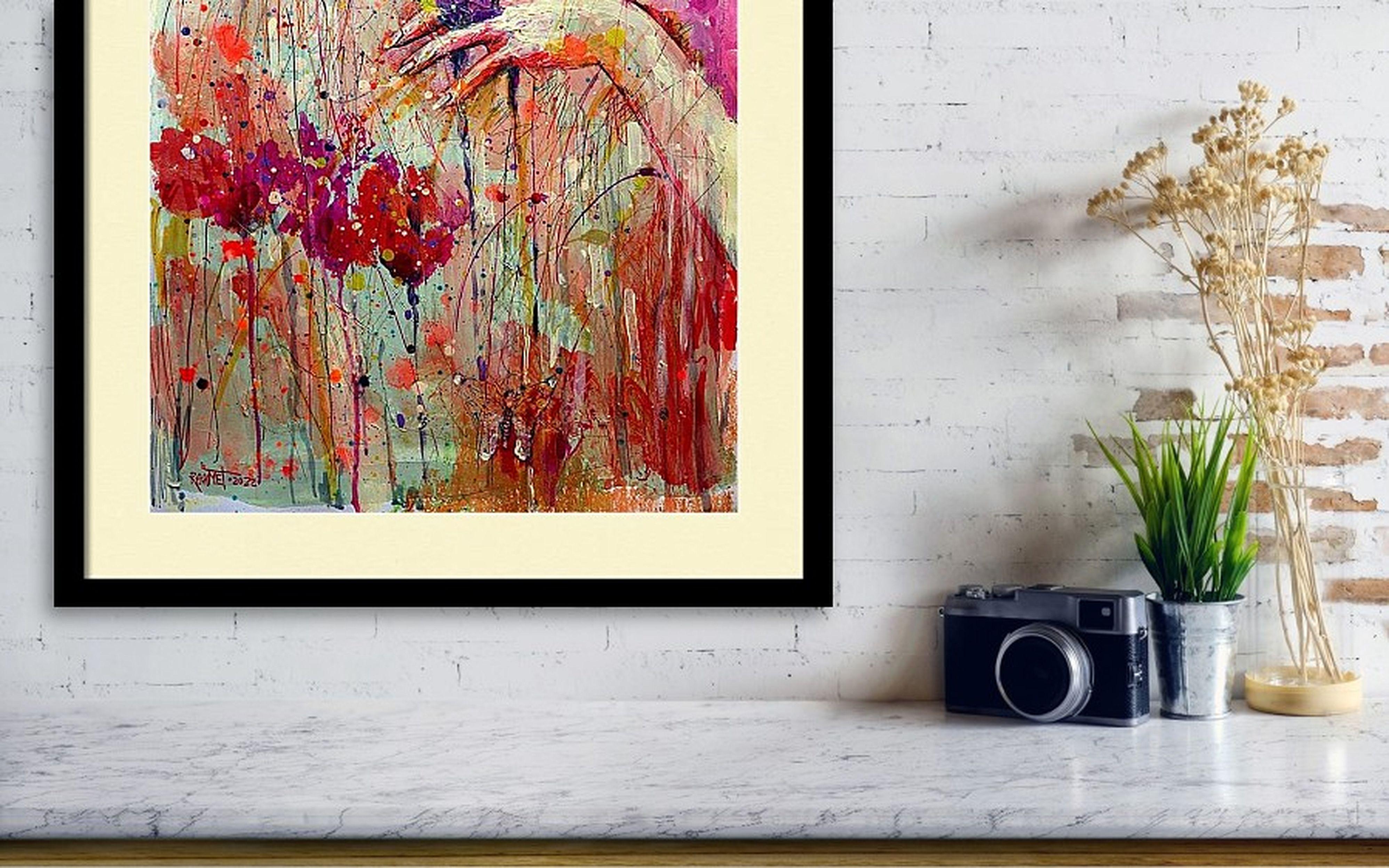 Fantasy with Flowers 64 - Brown Abstract Painting by RAKHMET REDZHEPOV (RAMZI)