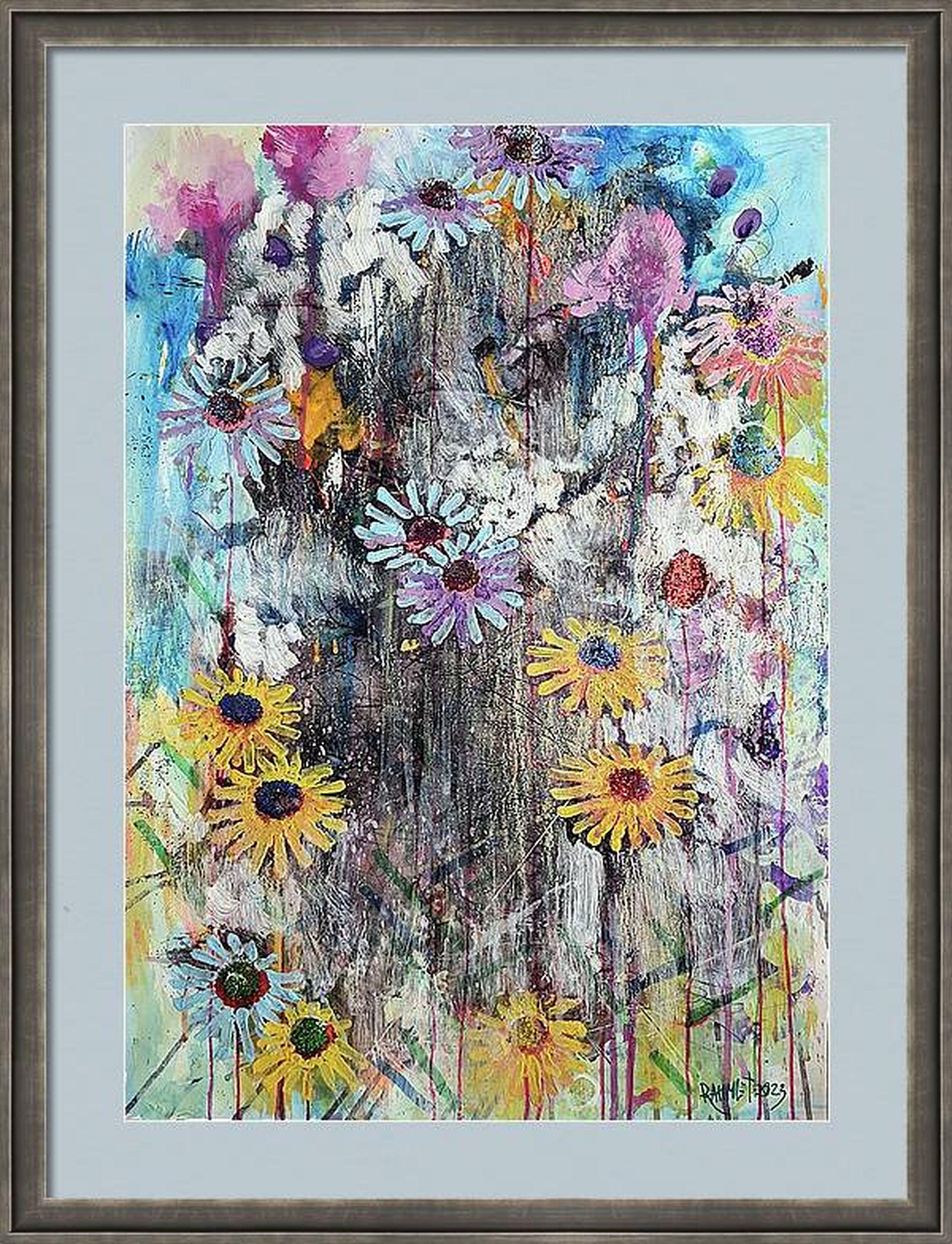 Fantasía con flores 68 - Abstract Painting Gris de RAKHMET REDZHEPOV (RAMZI)