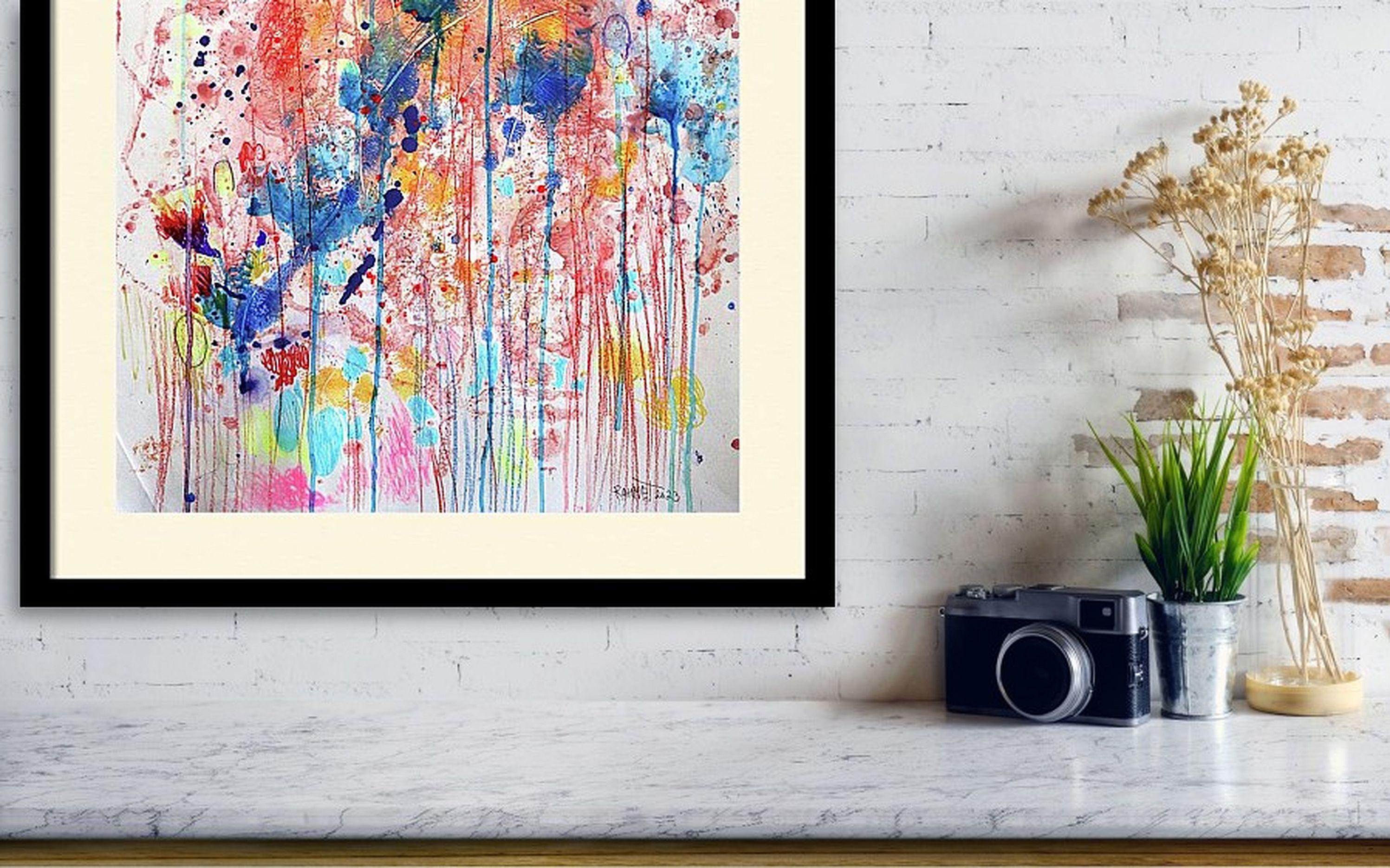 Fantasy with Flowers 69 - Beige Abstract Painting by RAKHMET REDZHEPOV (RAMZI)