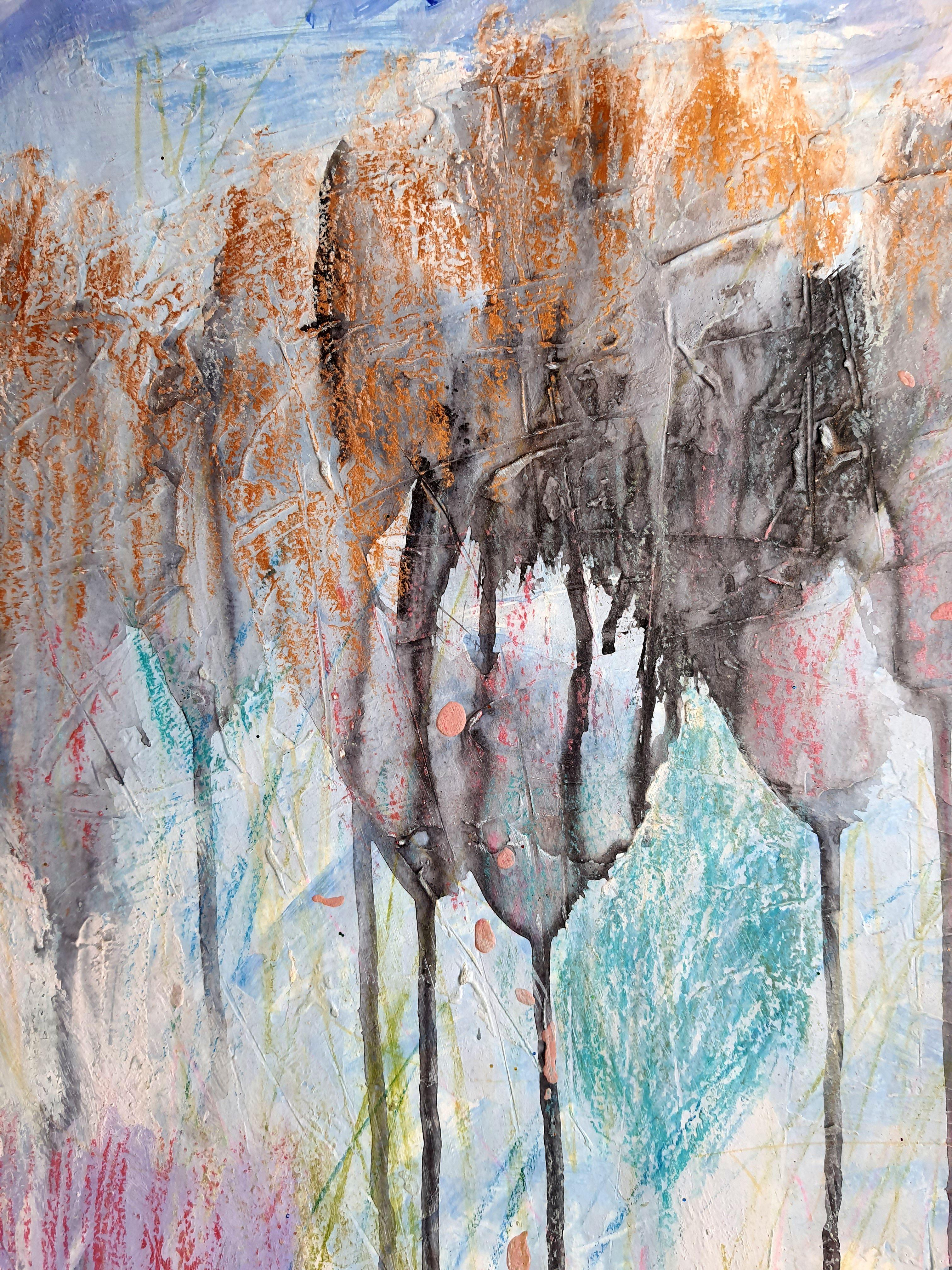 Fantasía con flores 75 - Abstract Painting Gris de RAKHMET REDZHEPOV (RAMZI)