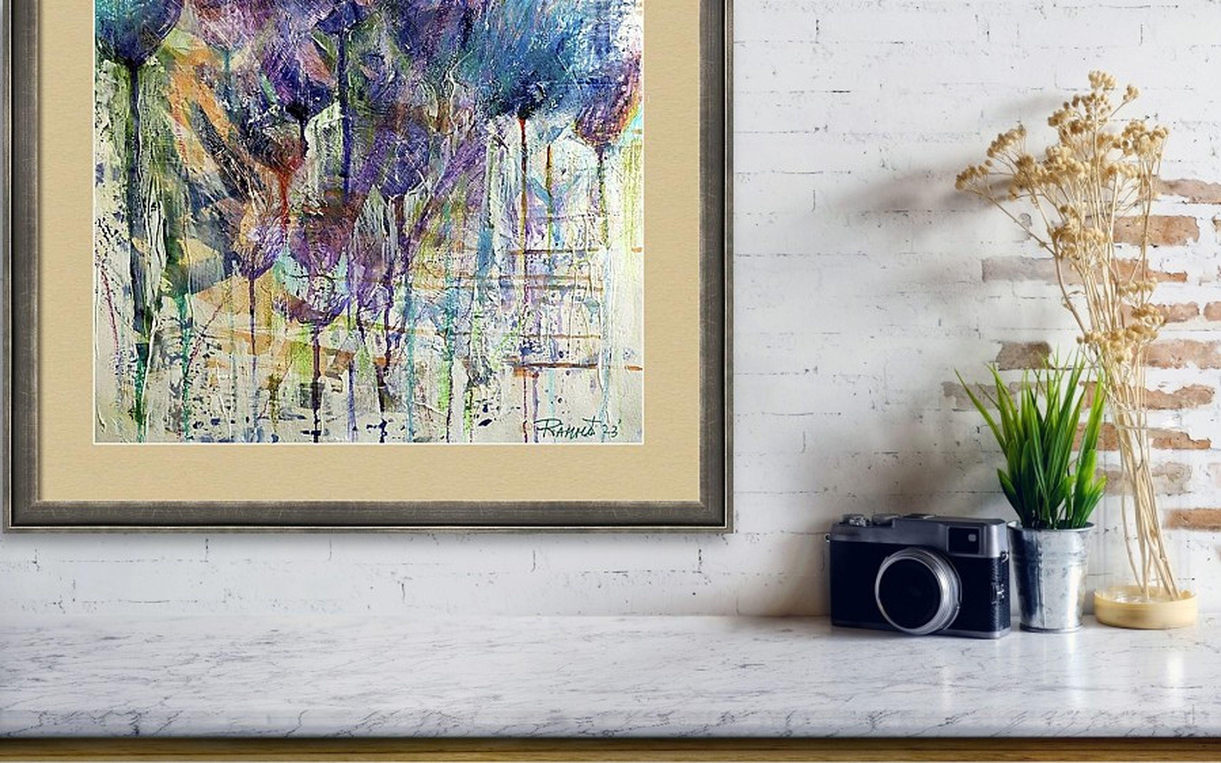 Fantasía con flores 77 - Abstract Painting Gris de RAKHMET REDZHEPOV (RAMZI)